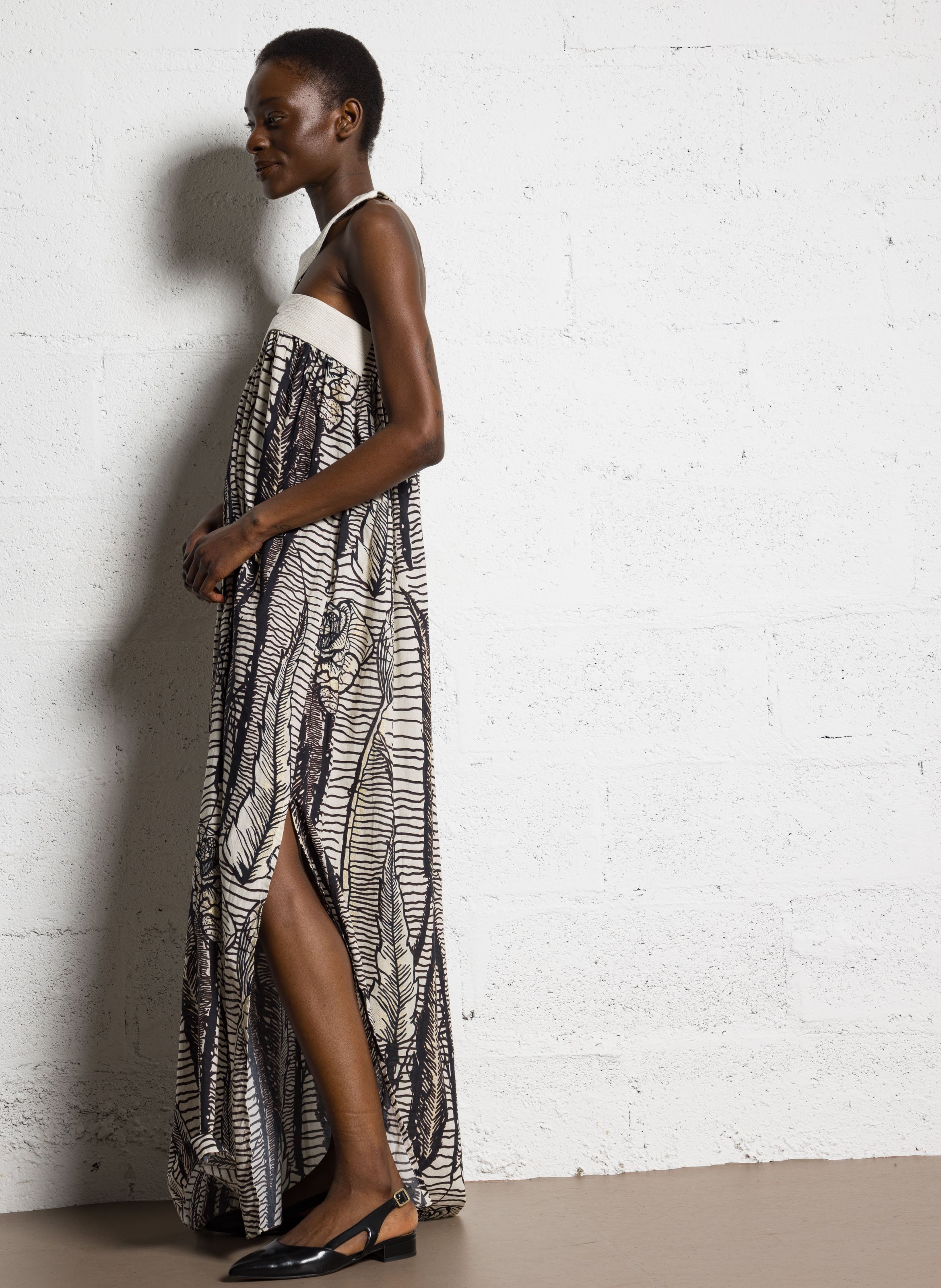 Round-neck printed cotton midi dress MES DEMOISELLES Brown