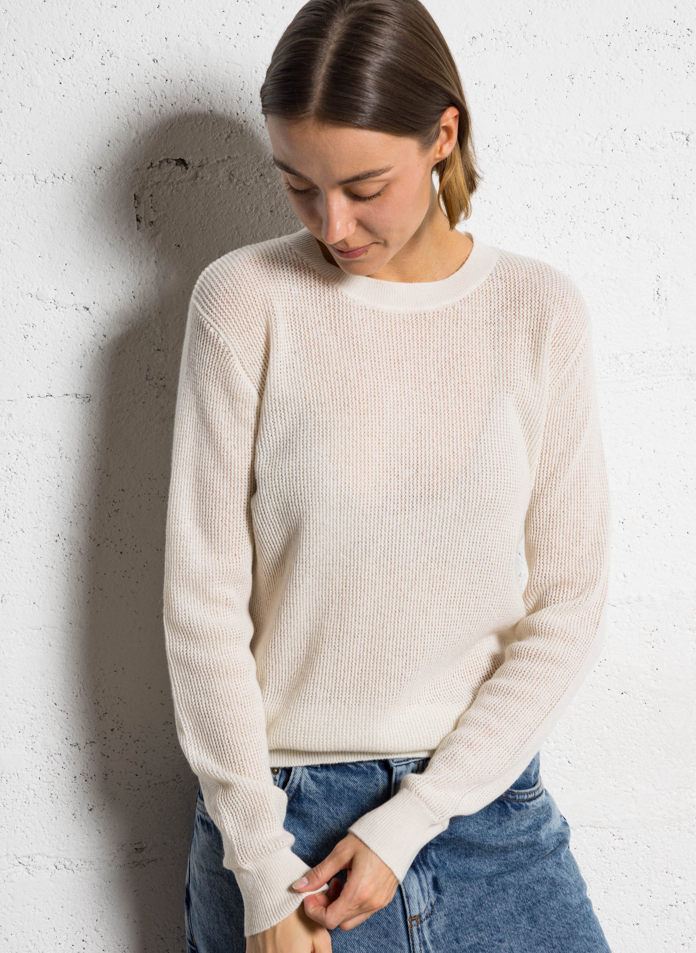 Pull droit col rond en cachemire KUJTEN Blanc