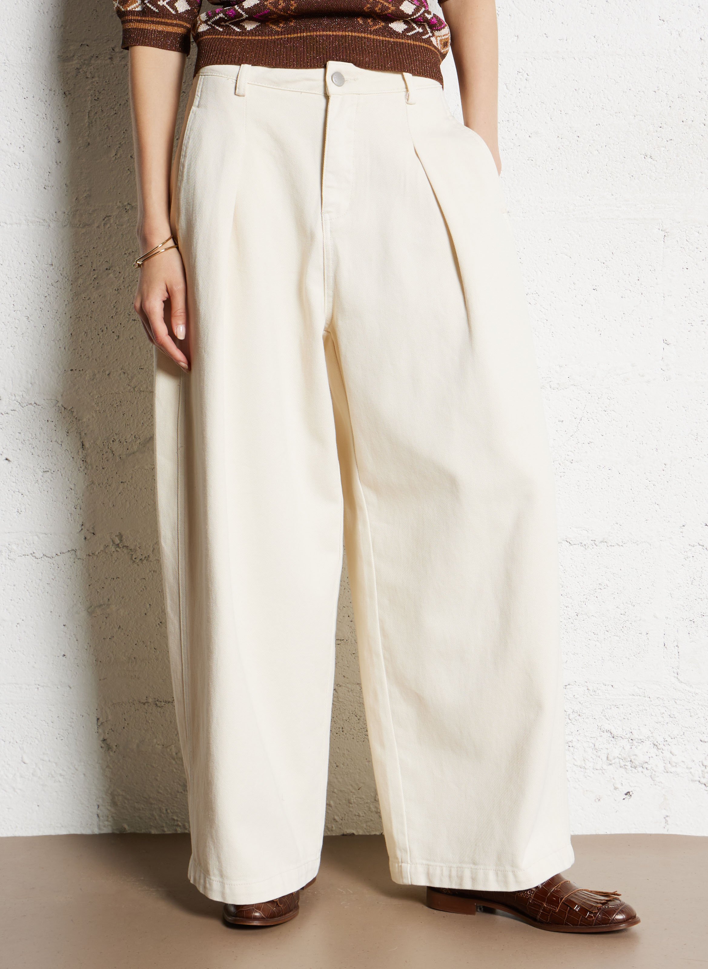 Jean large en coton mélangé SUNCOO Blanc