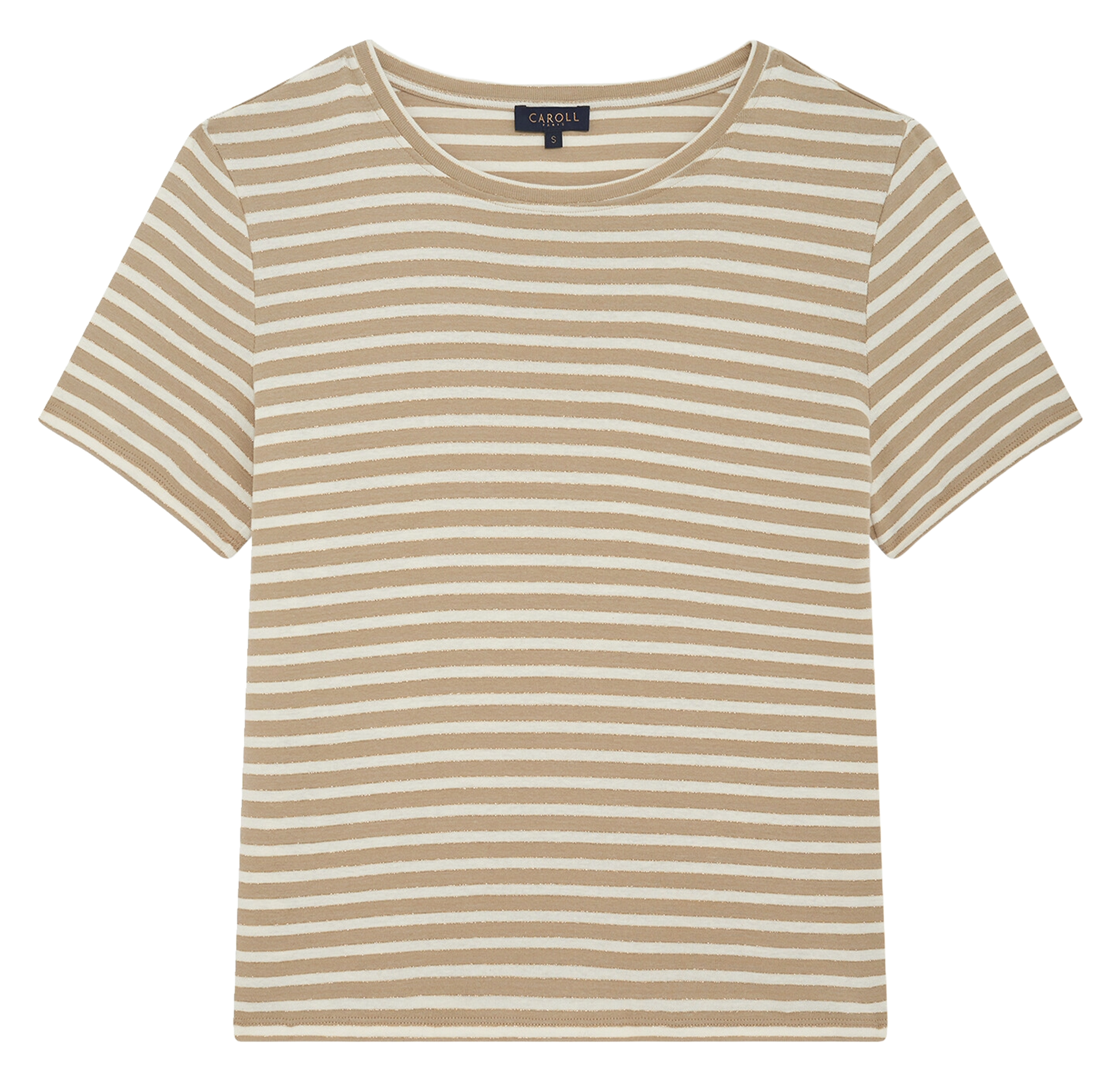 Straight striped round-neck T-shirt CAROLL Brown