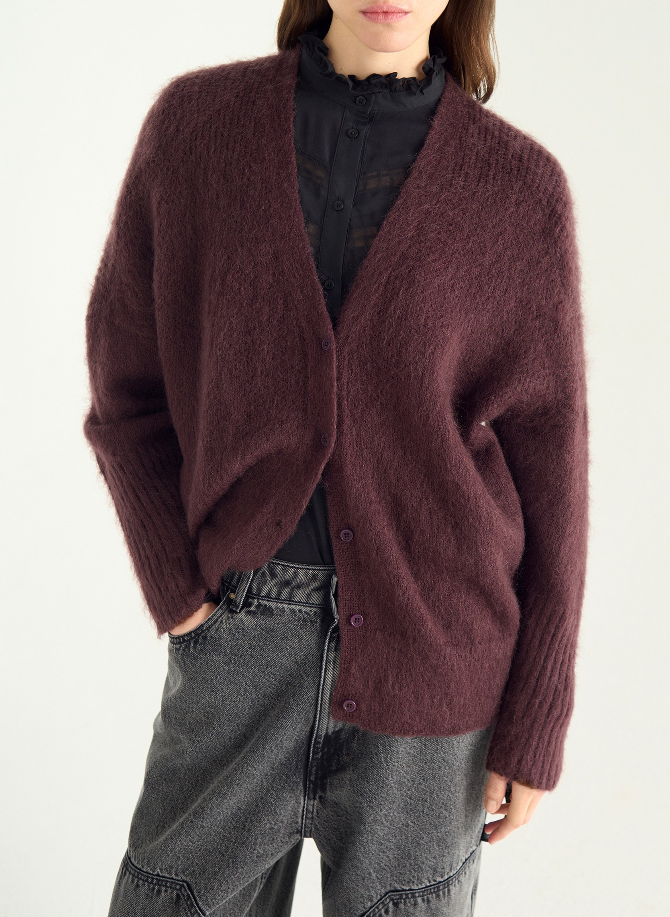 Oversized vest met V-hals in gemengde wol COTELAC Violet