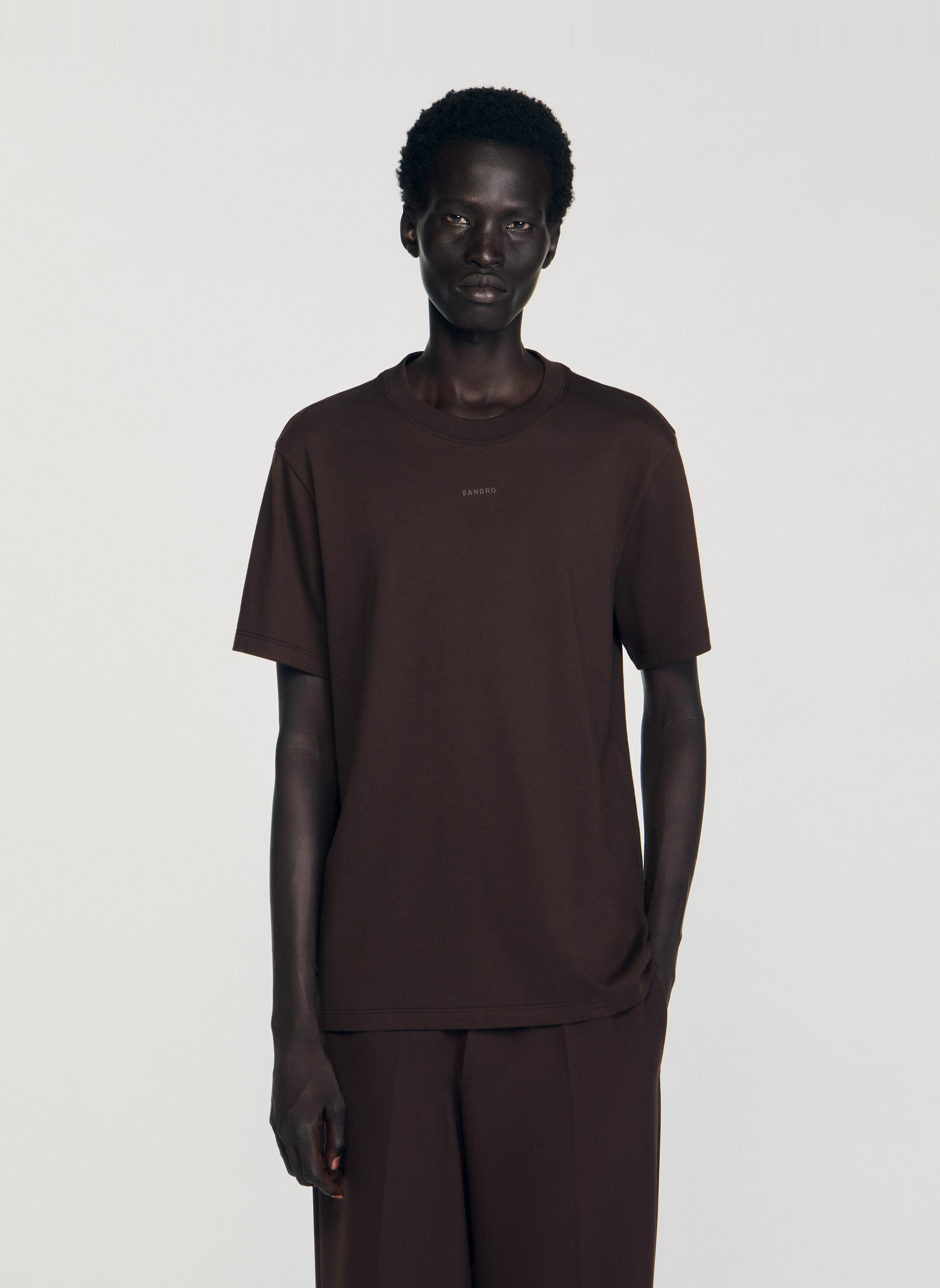 Recht, katoenen T-shirt SANDRO Bruin