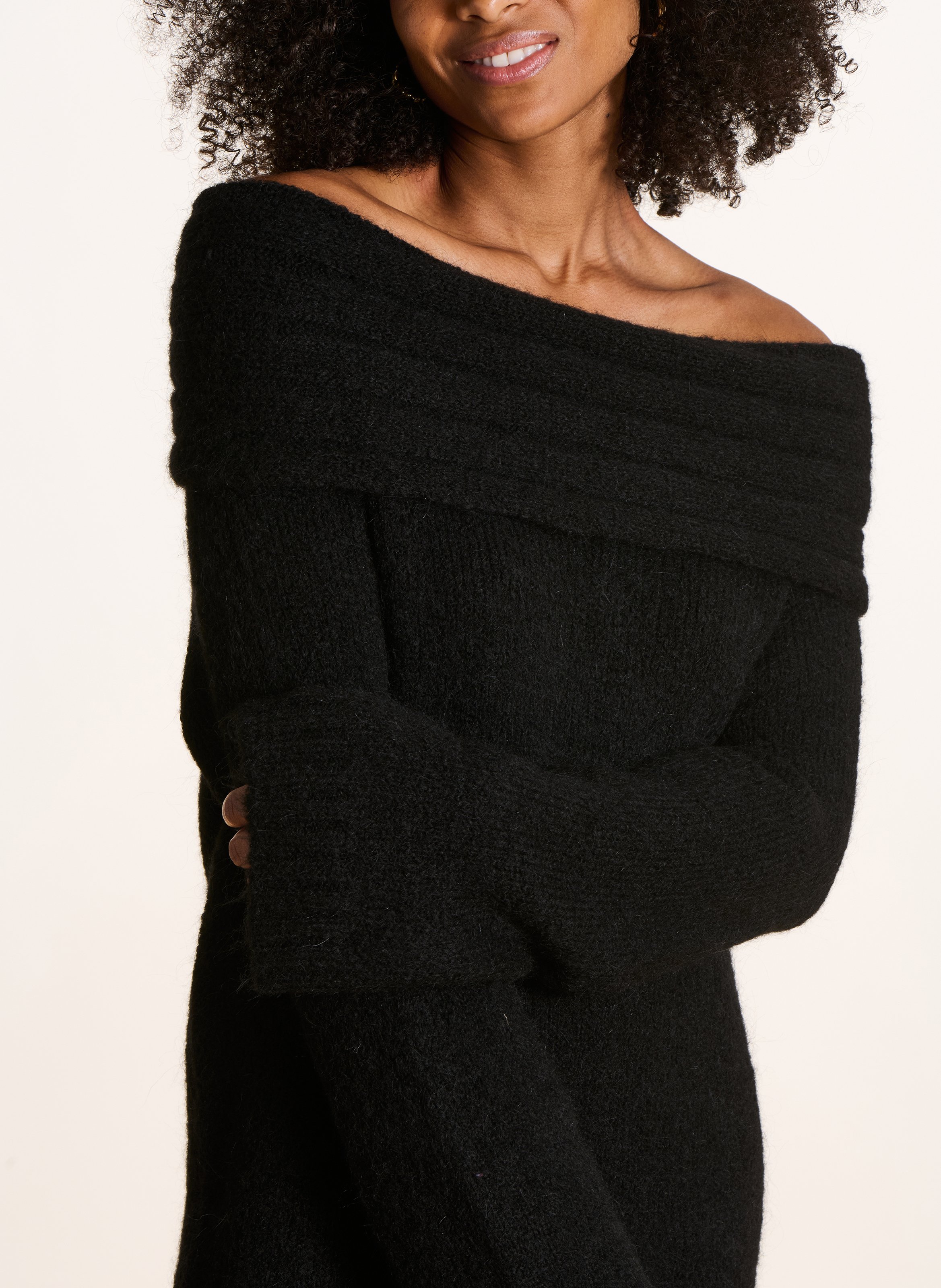 Short wool blend off-the-shoulder dress LA FEE MARABOUTEE Black