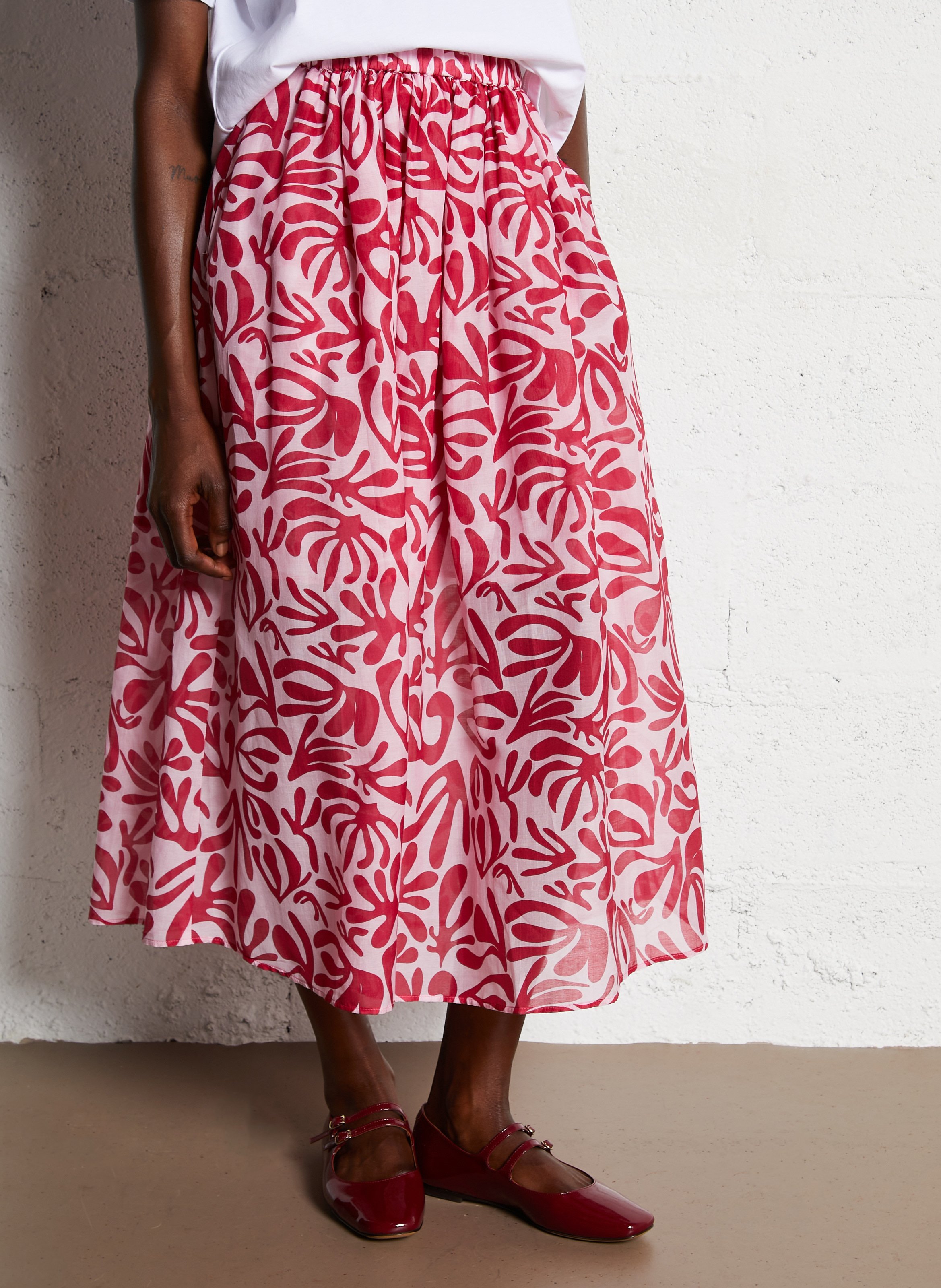 Printed midi skirt in blended cotton ELISE CHALMIN Red