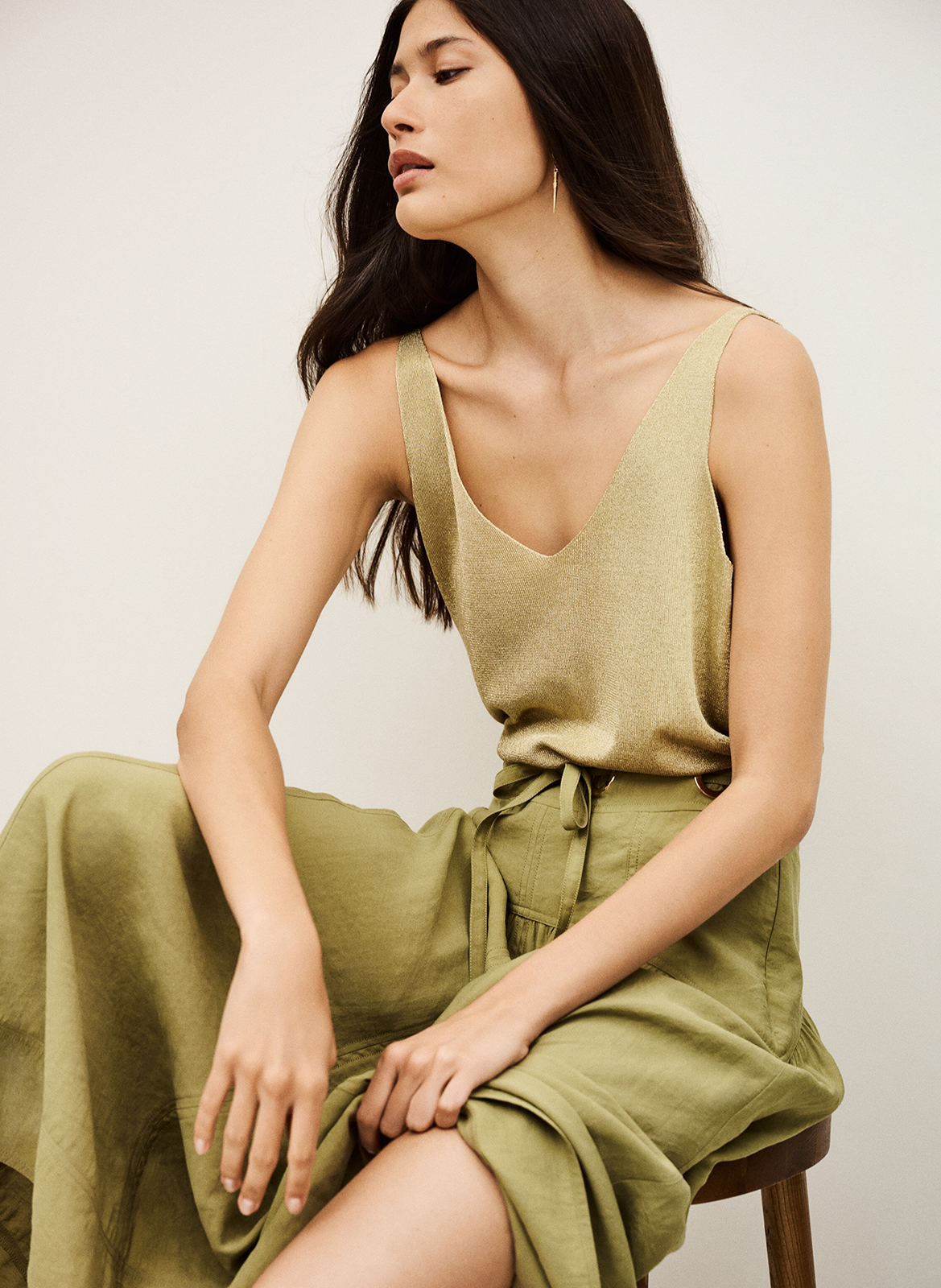 Jupe midi évasée  BA&SH Kaki