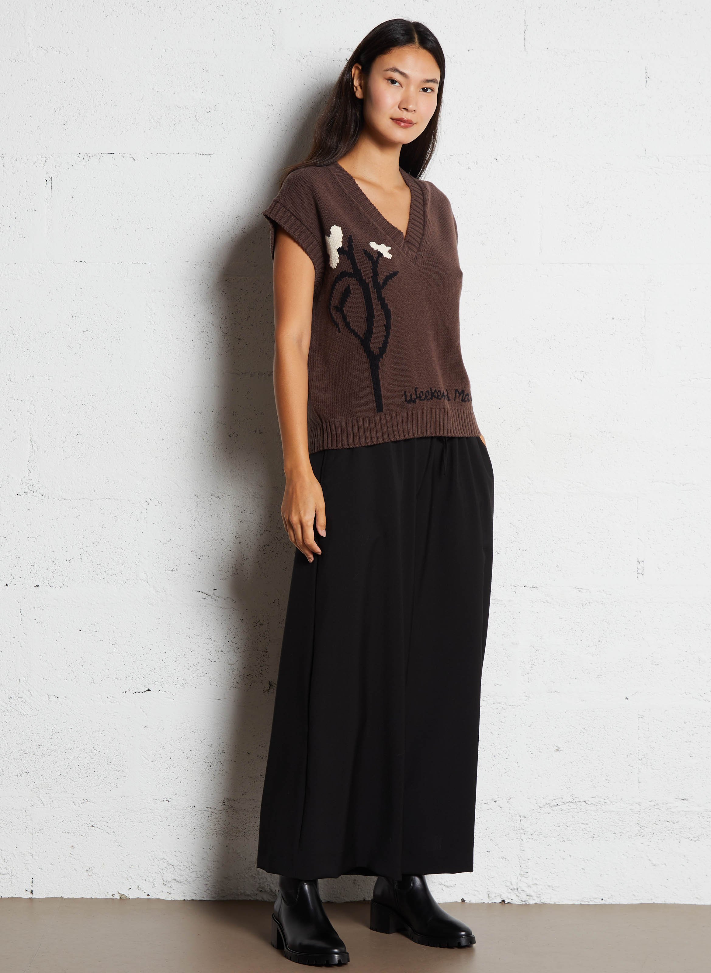 Sleeveless oversized V-neck sweater MAX MARA WEEK END Brown