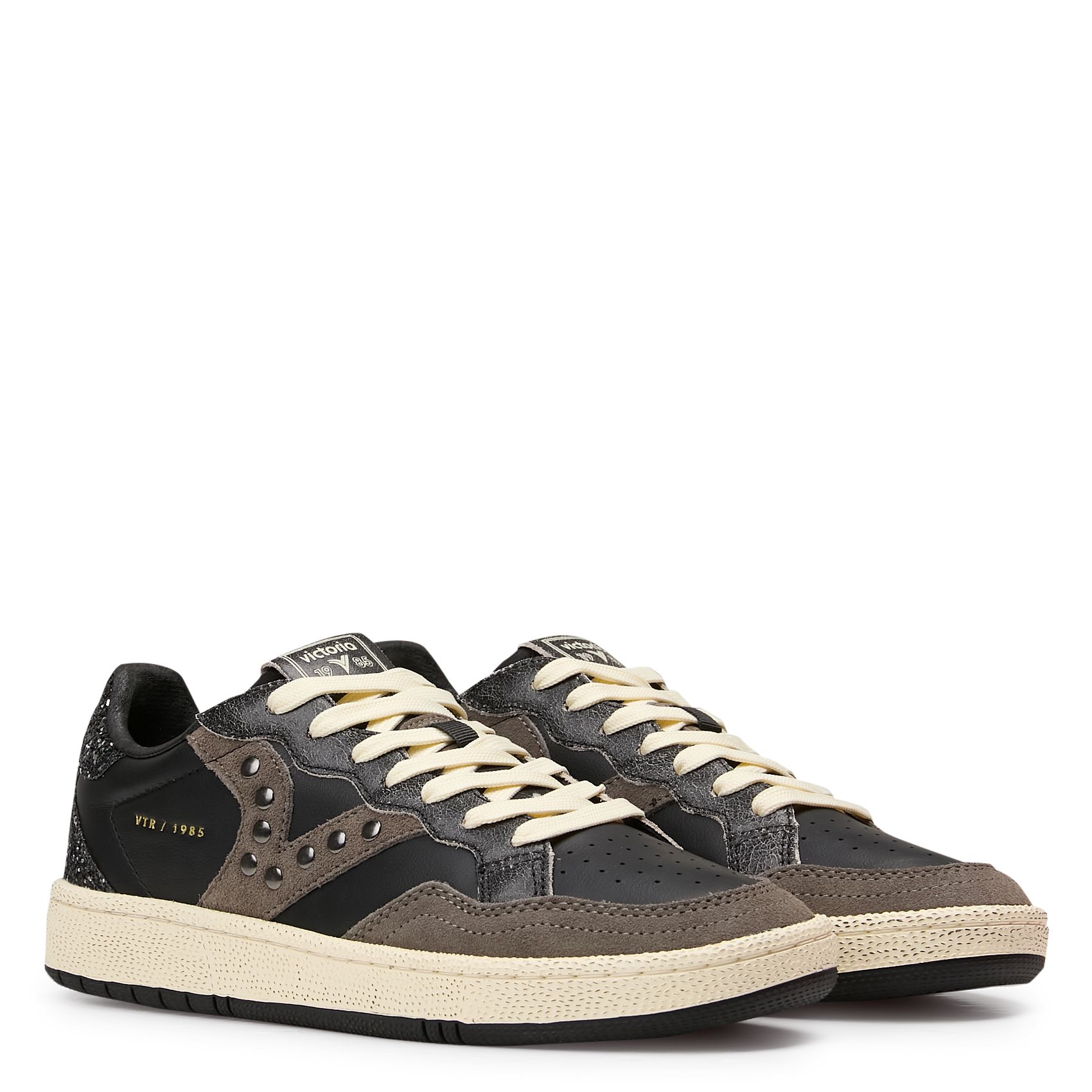 Low-top leather mix sneakers VICTORIA Black