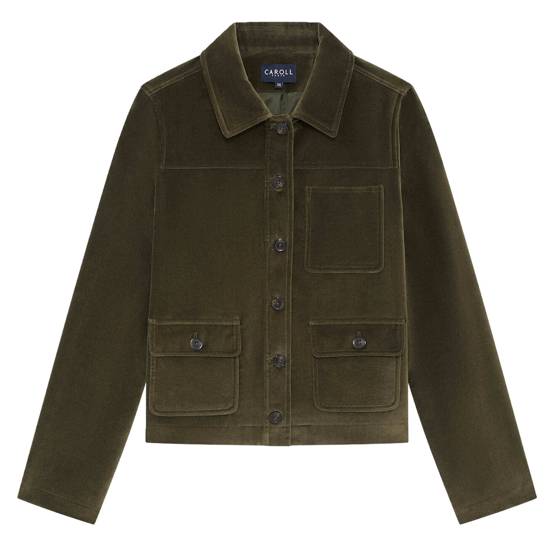 Straight cotton jacket with classic collar CAROLL Green
