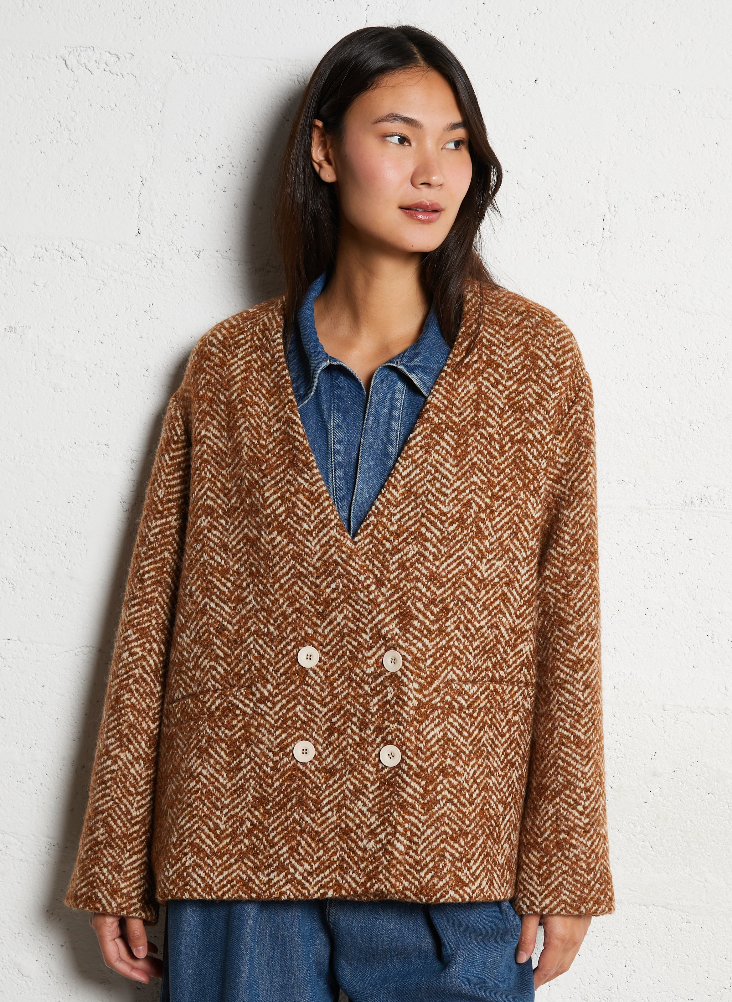 Blazer met motieven van gemengde wol THE NEW SOCIETY Bruin