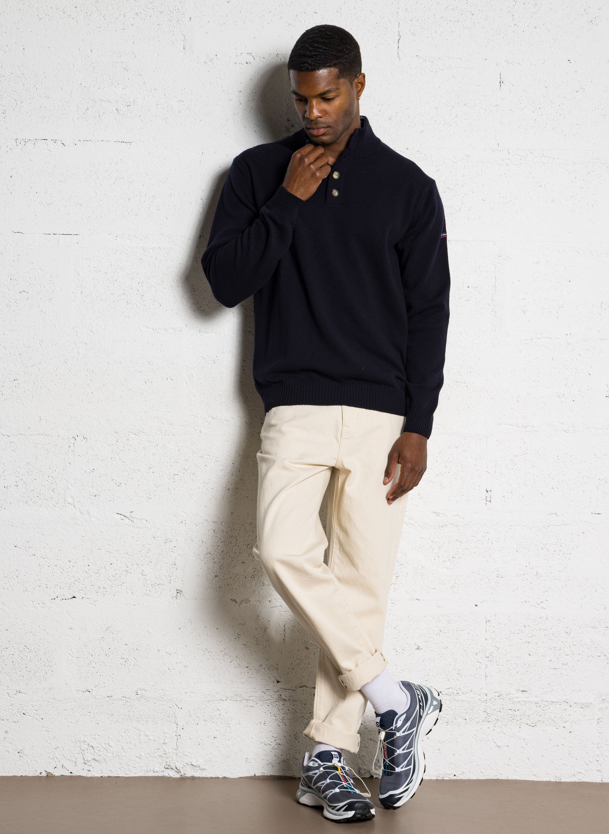 Pull droit col montant en laine ARMOR LUX Bleu