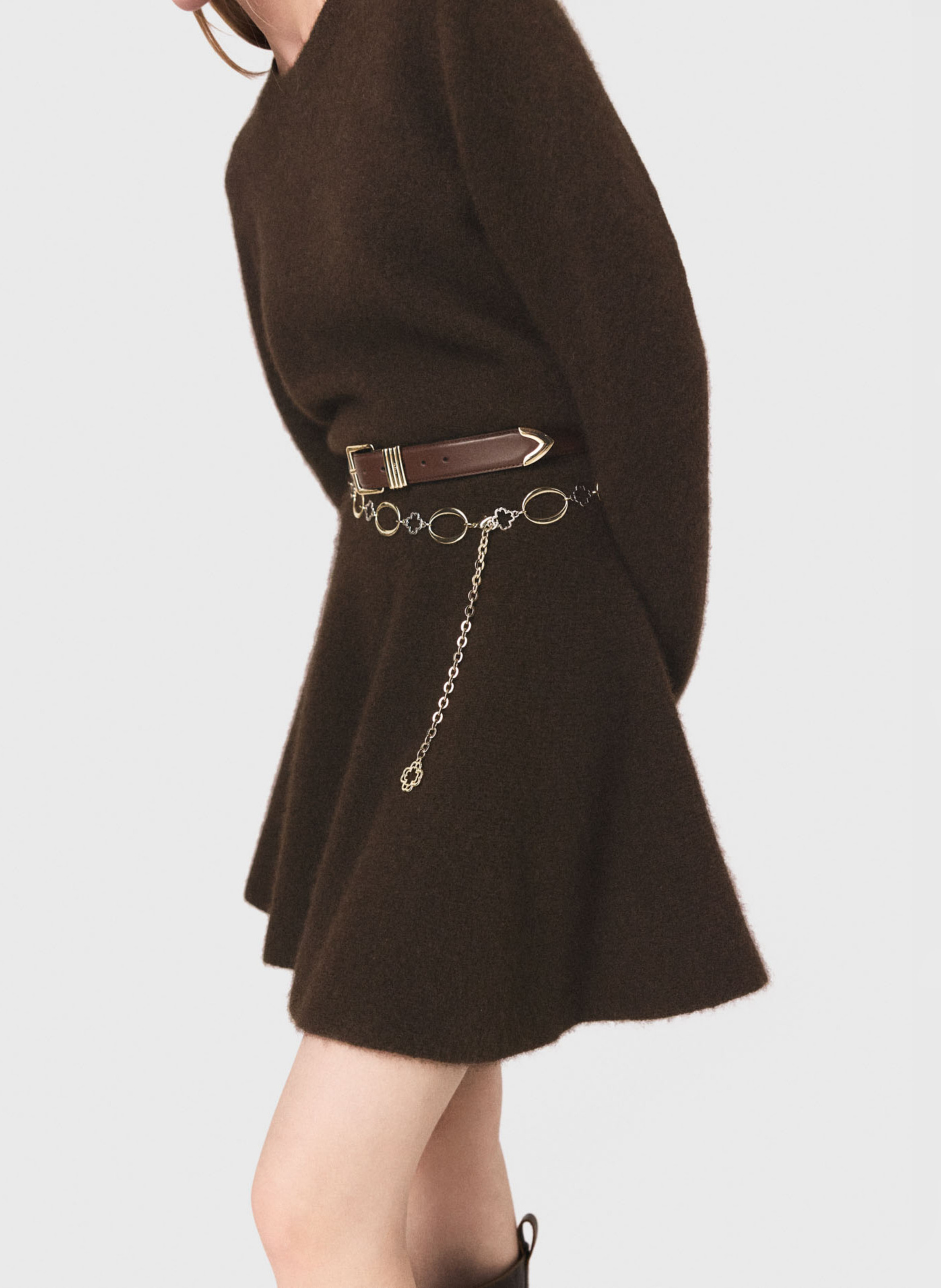 Solid Skater Dress in Mixed Wool MAJE Brown