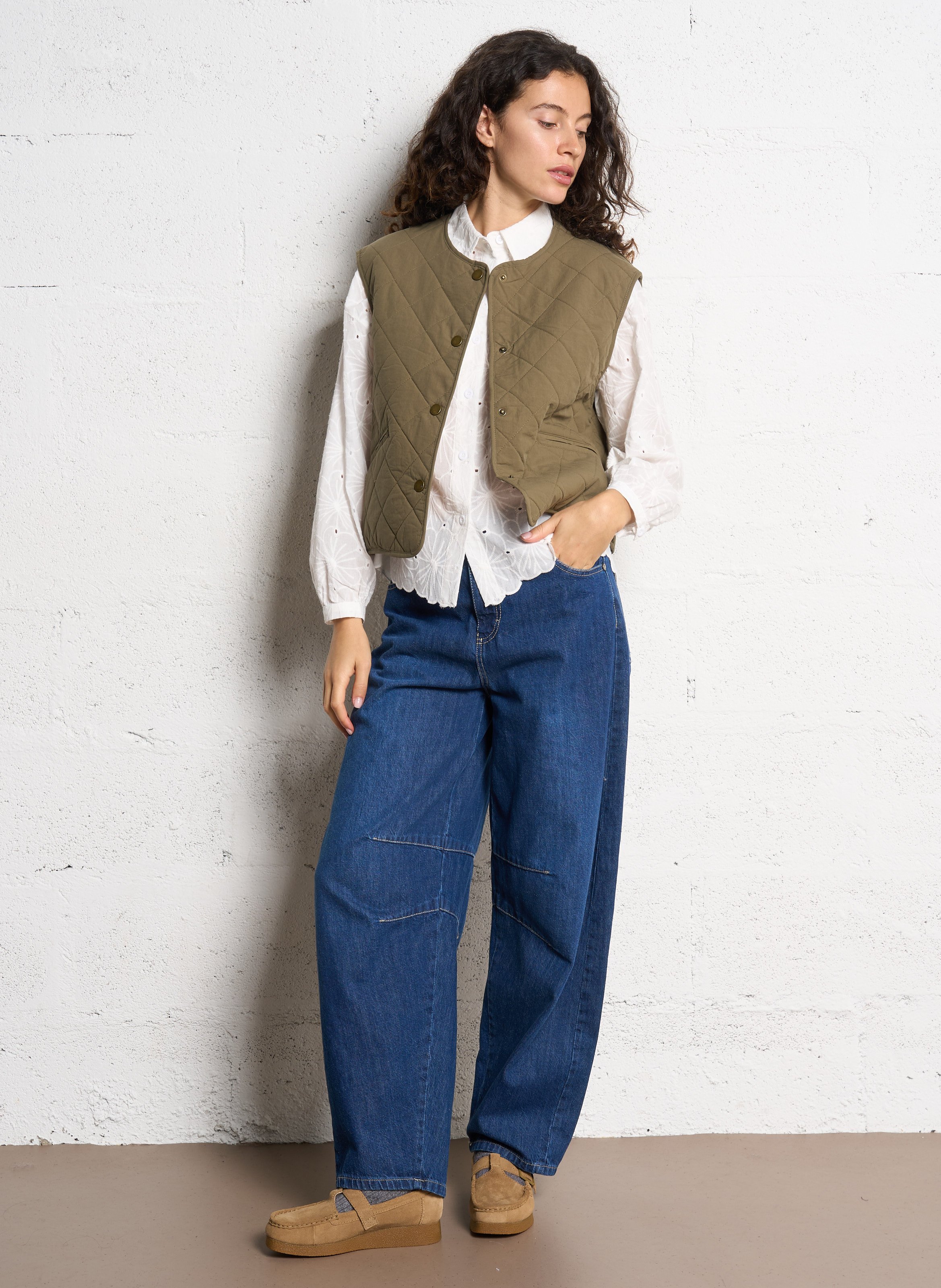 Gerade geschnittene Baumwolljacke mit Rundhalsausschnitt THE KORNER Khaki