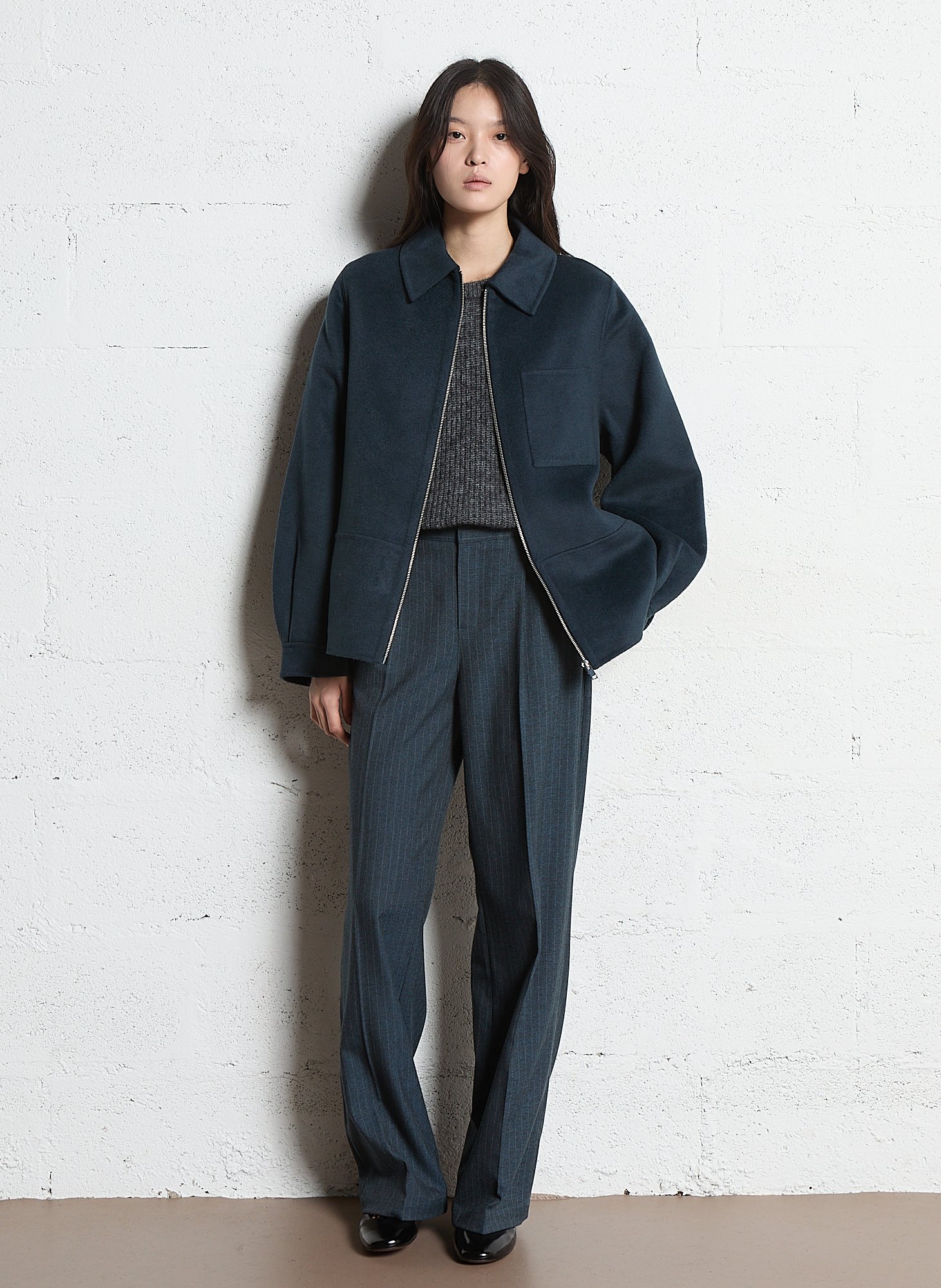 Solid color mixed wool zip-up jacket MAISON 123 Grey