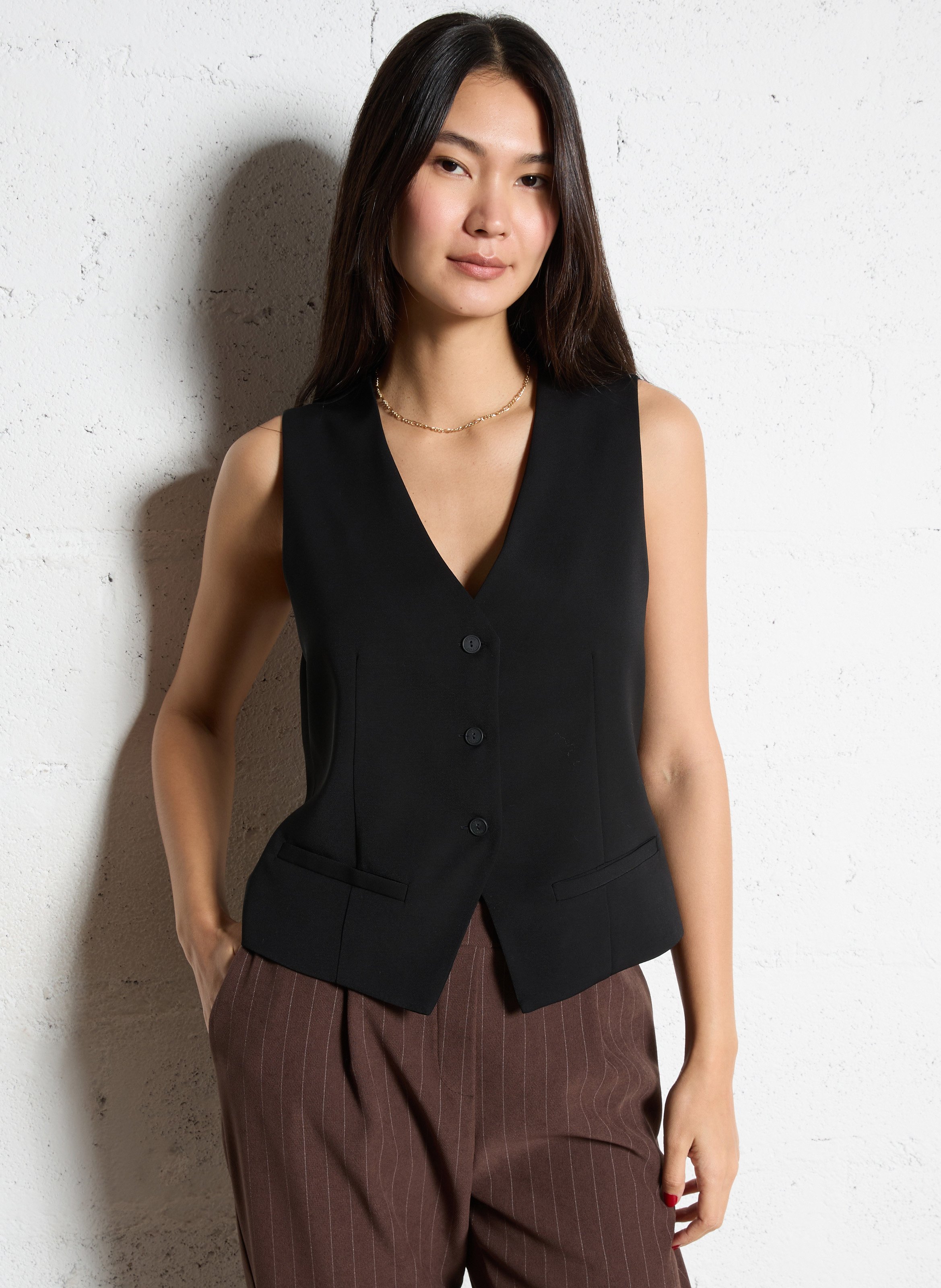 Gilet de costume col v PLEASE Noir