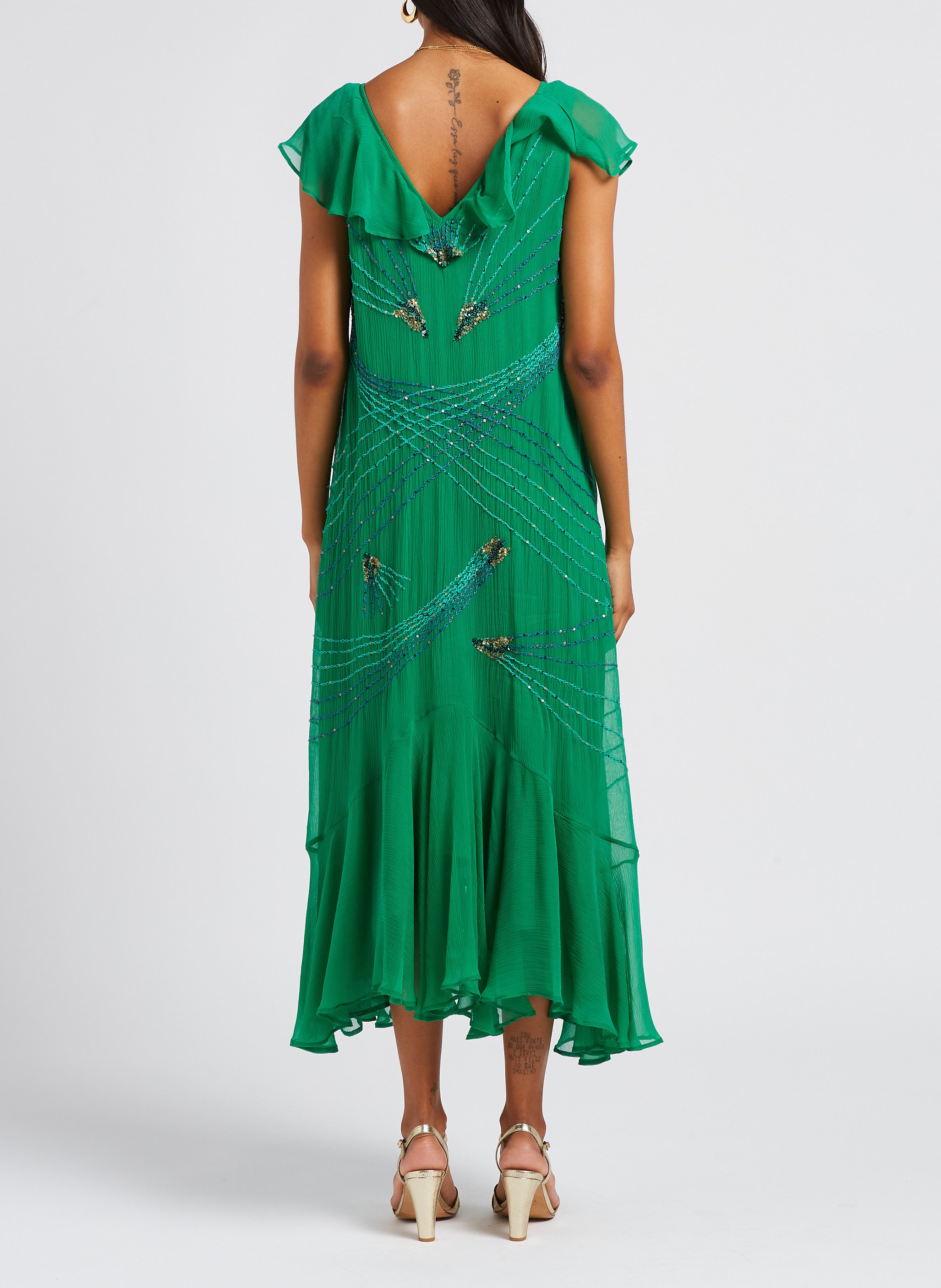 Robe longue volantée à sequins MES DEMOISELLES Vert