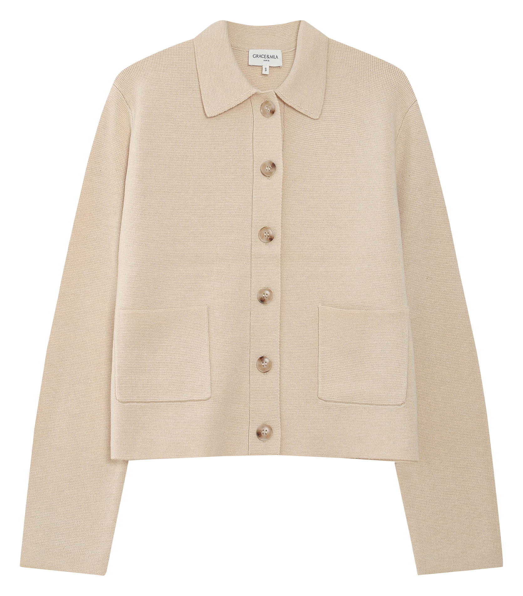 Cardigan droit col classique en maille GRACE ET MILA Marron