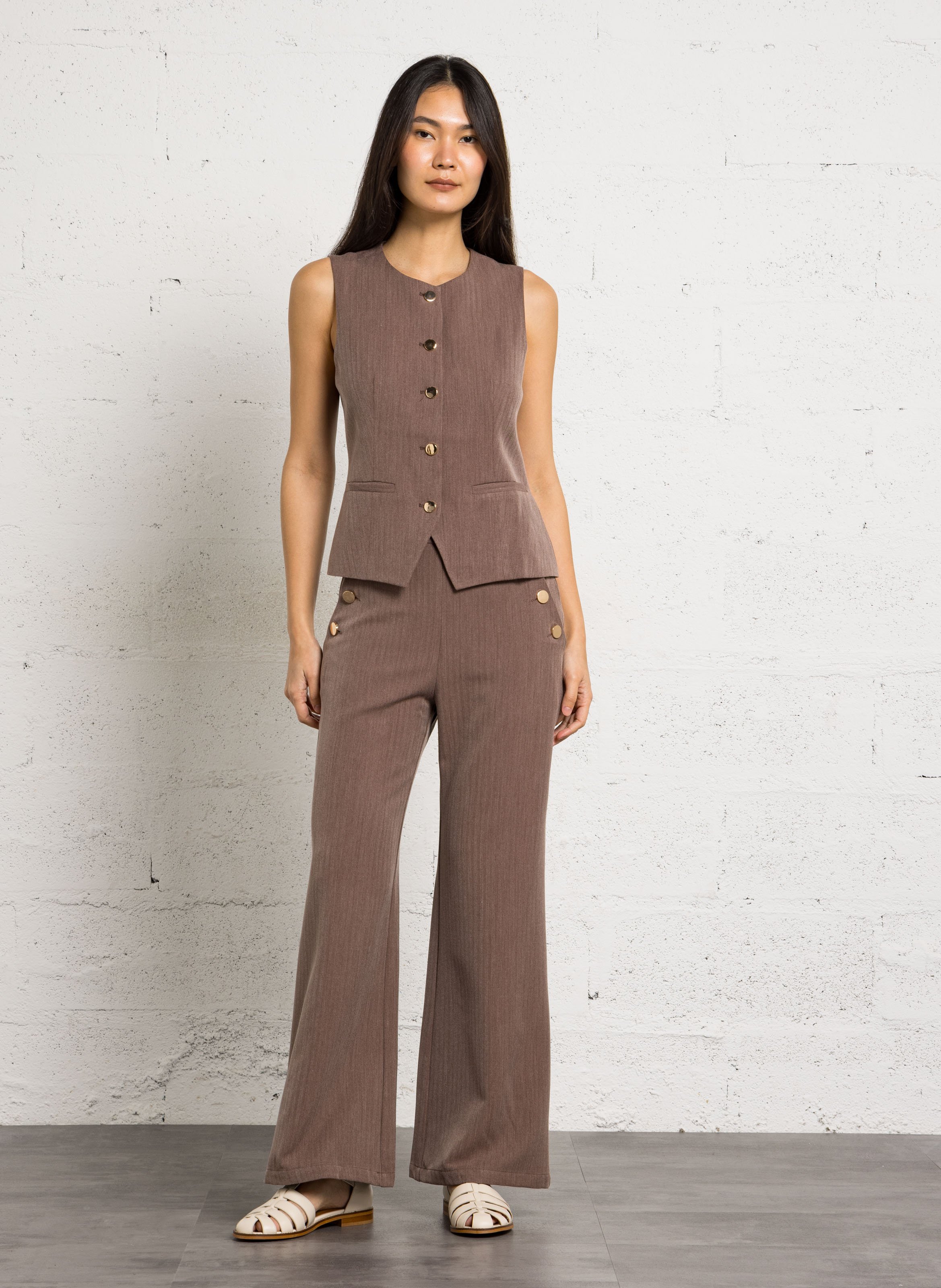 Rechte mouwloze top met ronde hals en print LA PETITE ETOILE Bruin