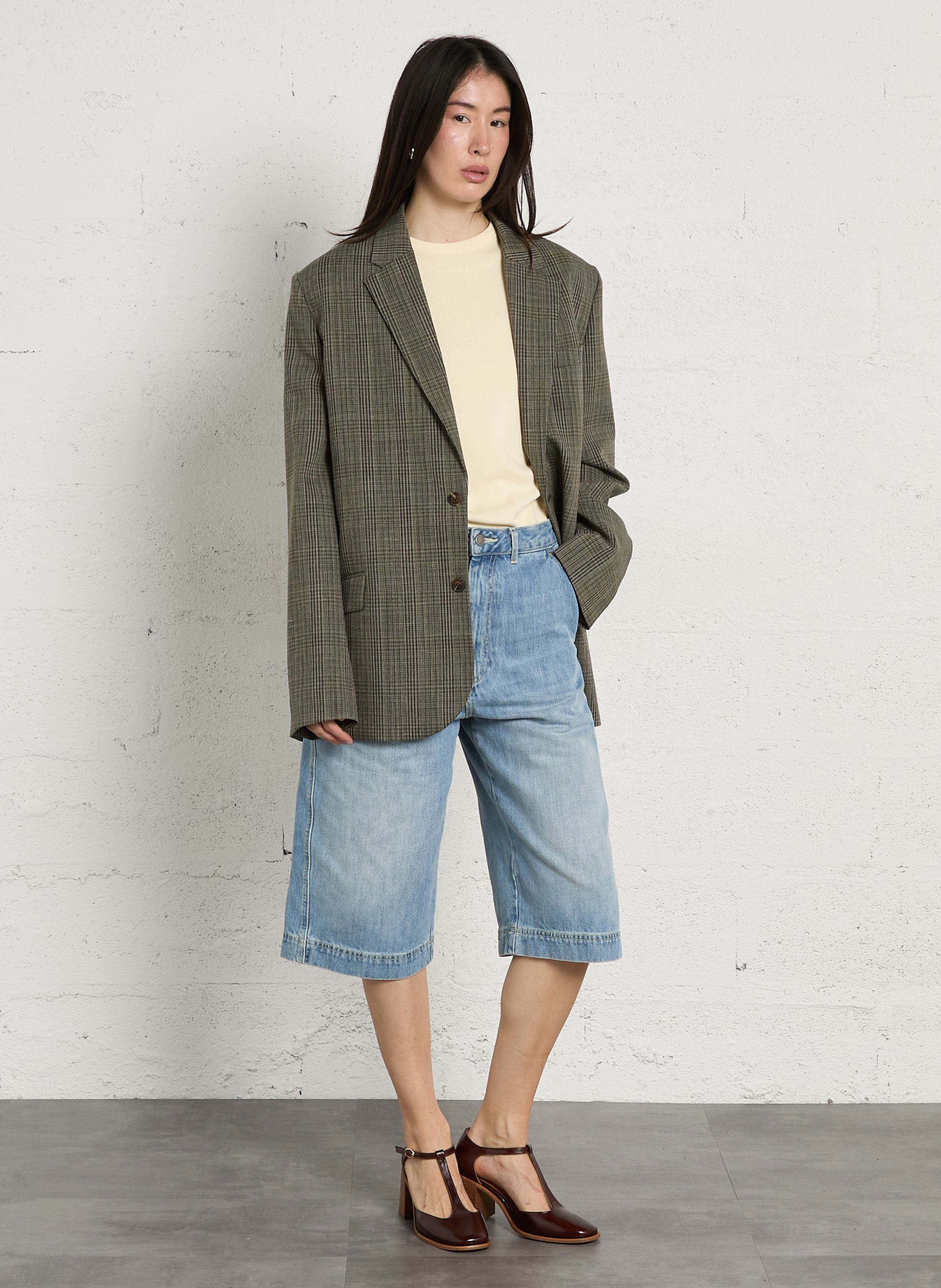 Oversized checked wool-blend jacket with tailored collar SOEUR Brown