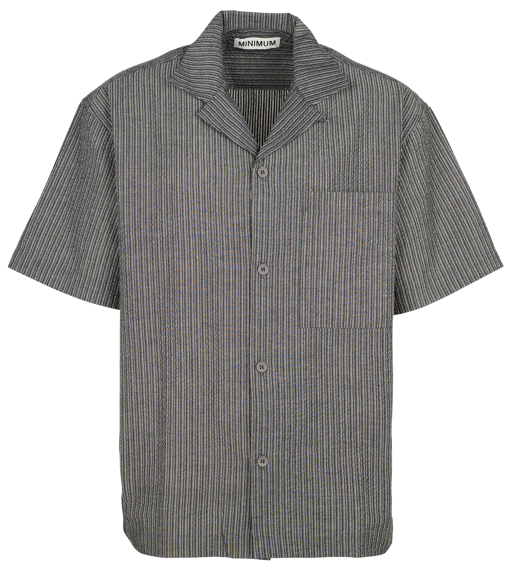 Chemise regular-fit col cubain rayée en coton seersucker MINIMUM Gris