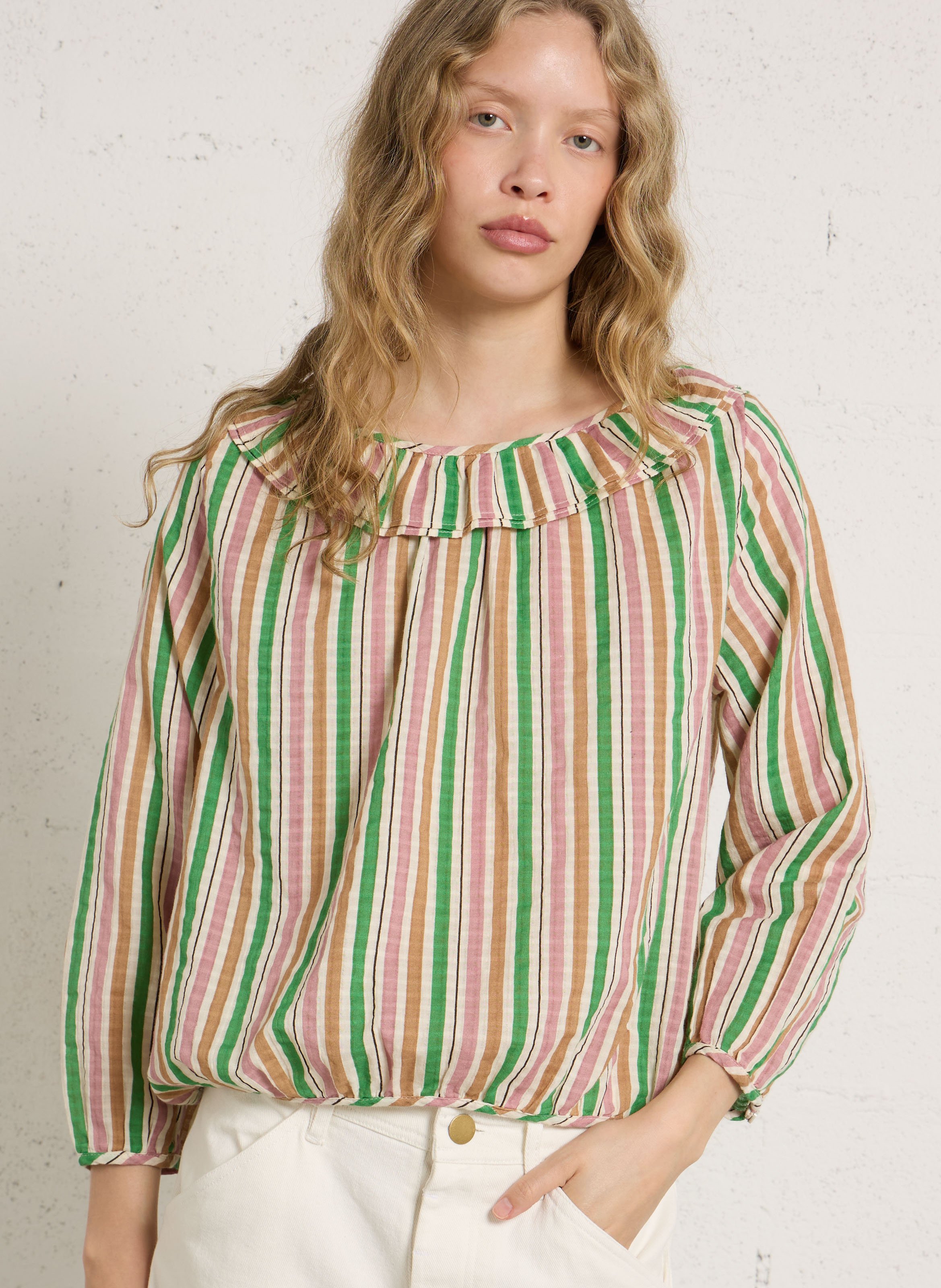 Weite Bluse mit Rüschen, gestreift LEON & HARPER Mehrfarbig