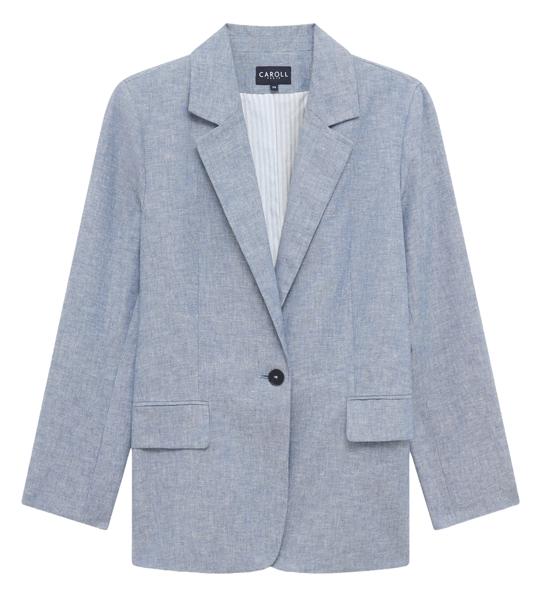 Veste de tailleur droite en coton et lin CAROLL Bleu