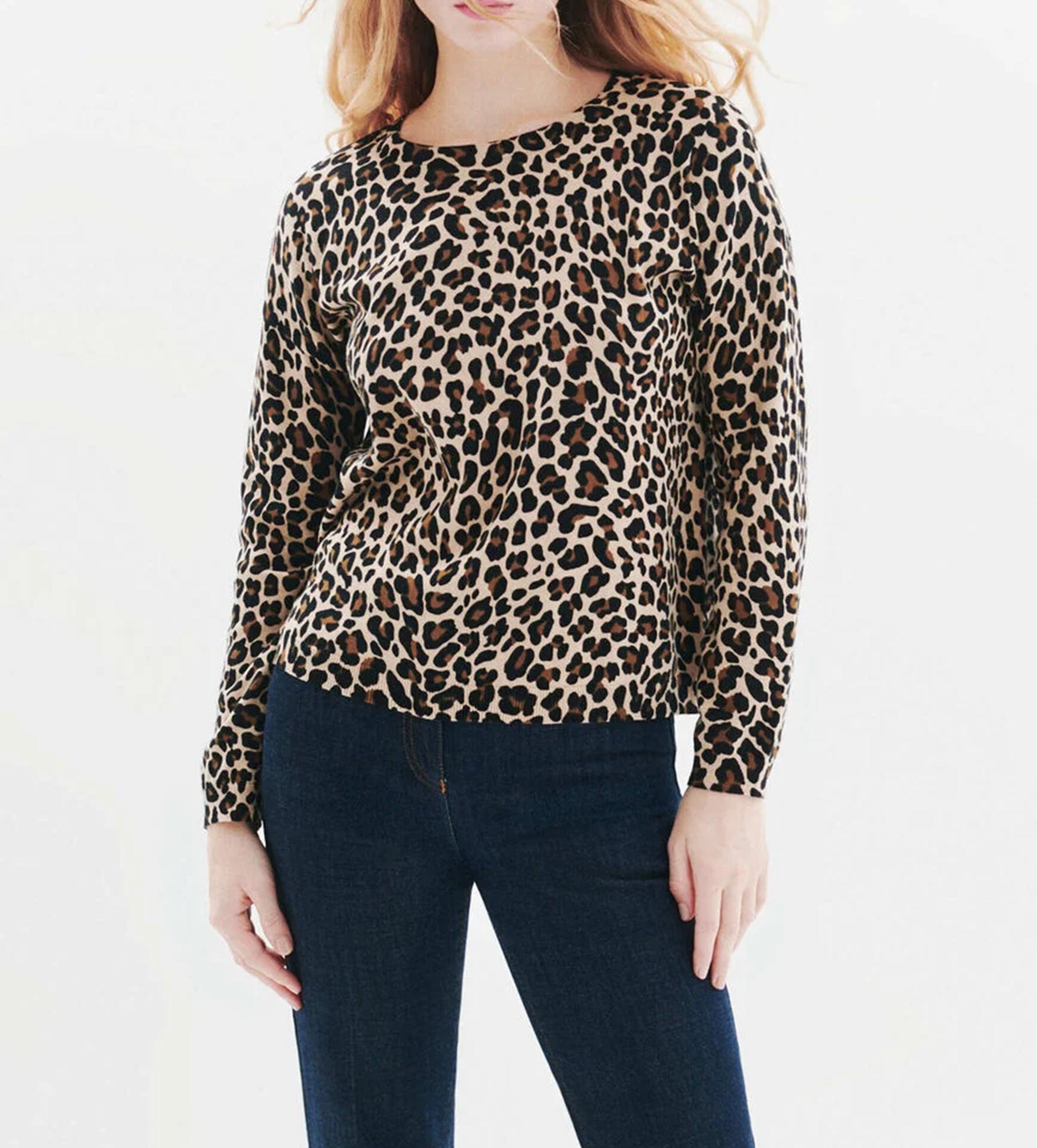 Round neck leopard print cotton sweater CAROLL