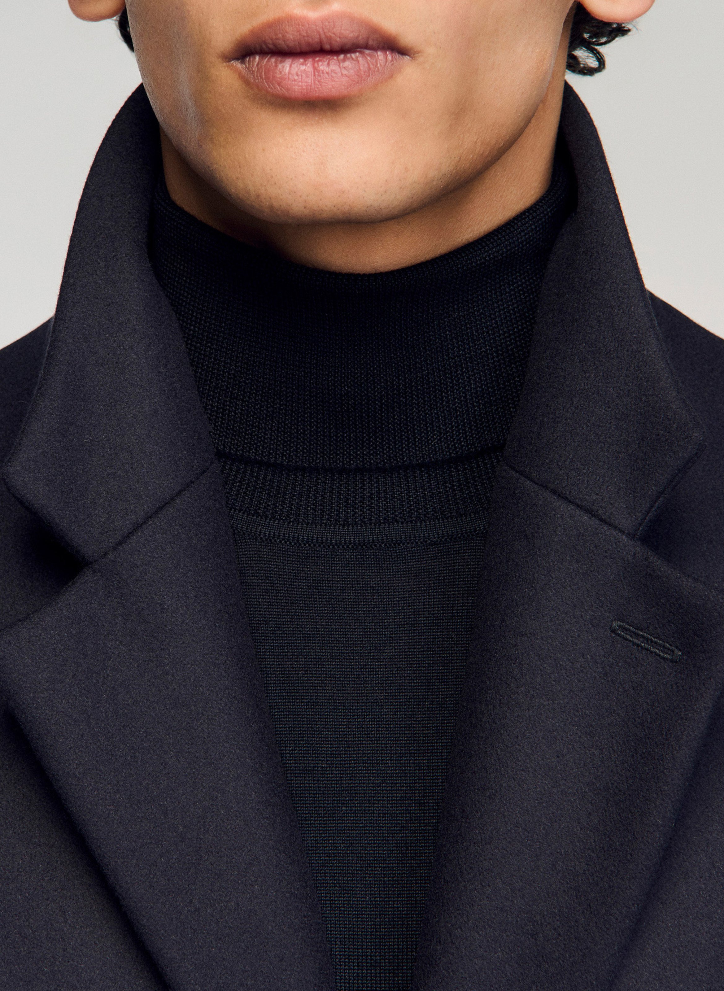 Manteau droit en laine mélangée Bleu