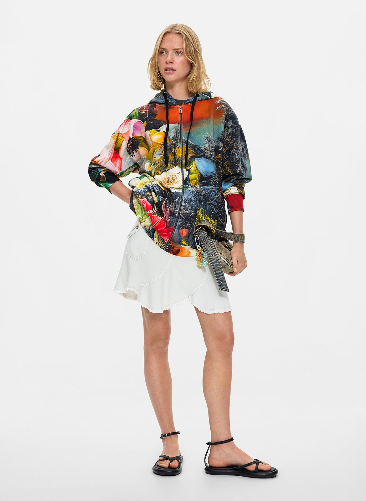 Oversized round neck cotton printed sweatshirt DESIGUAL Multicolored