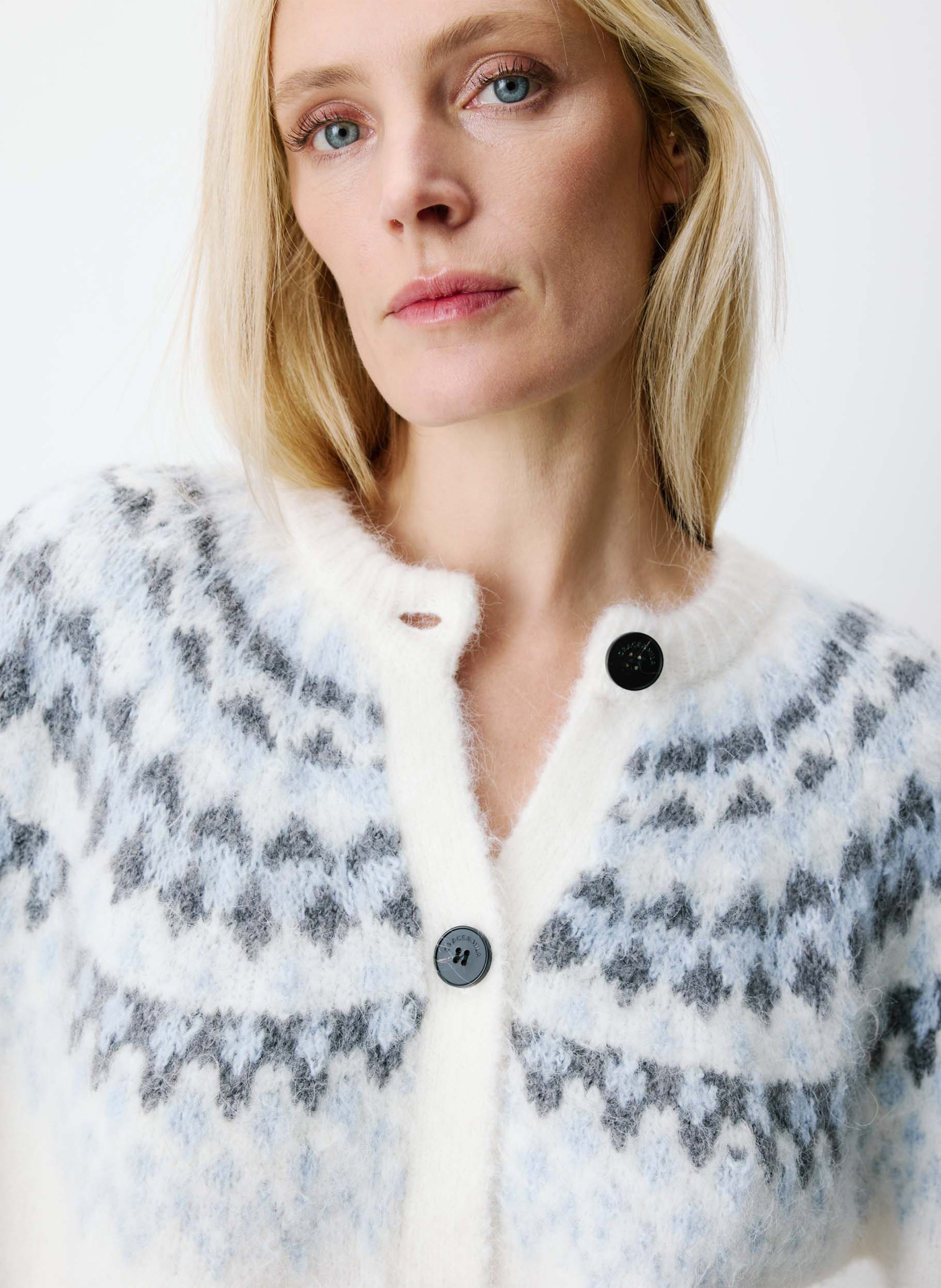 Cardigan droit à motif jacquard GRACE ET MILA Blanc