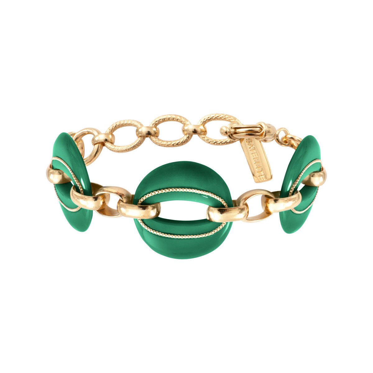 Gold metal chain bracelet with gold-plated resin. SATELLITE PARIS Green