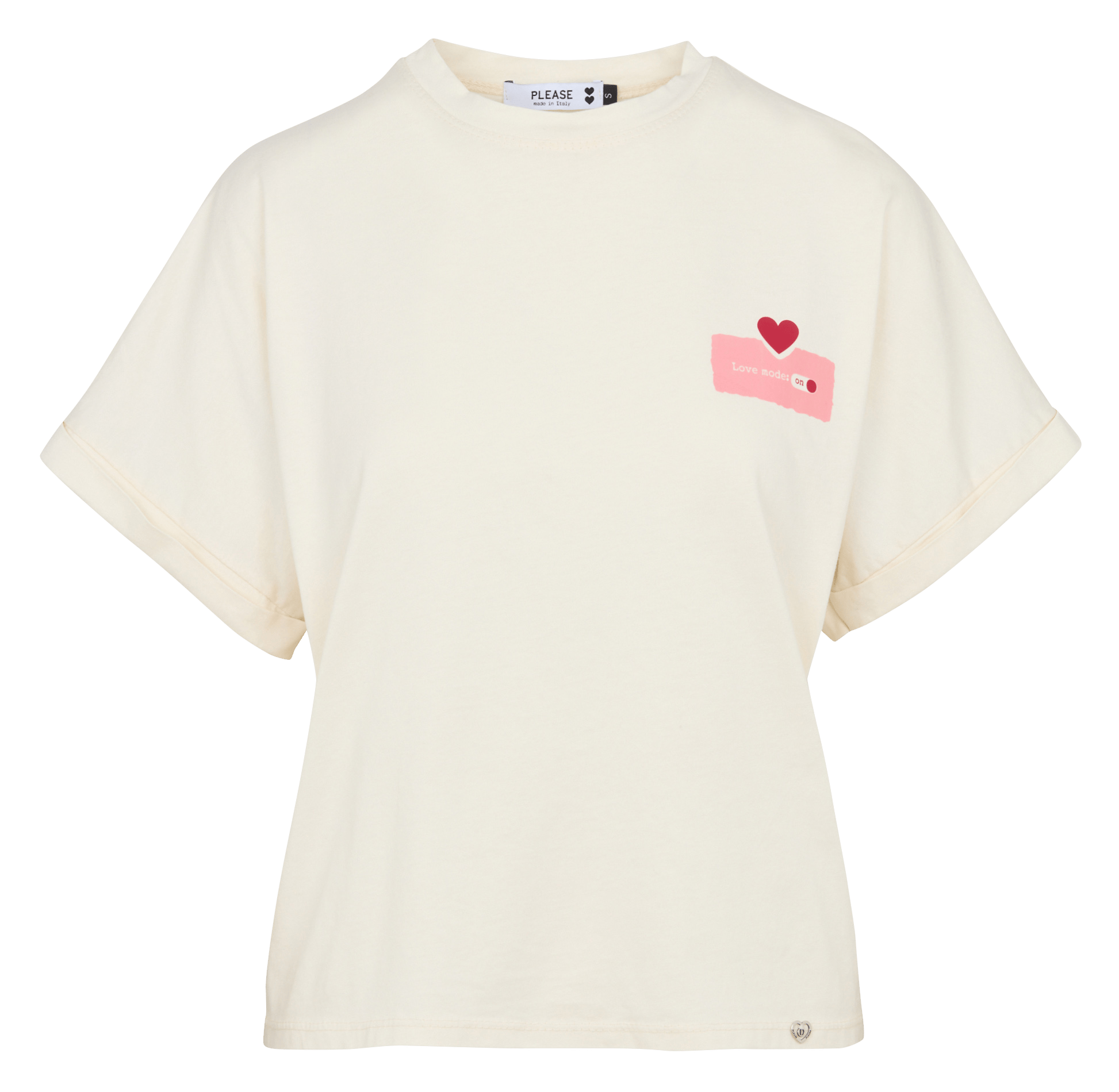 Tee-shirt droit col rond sérigraphié en coton PLEASE Beige
