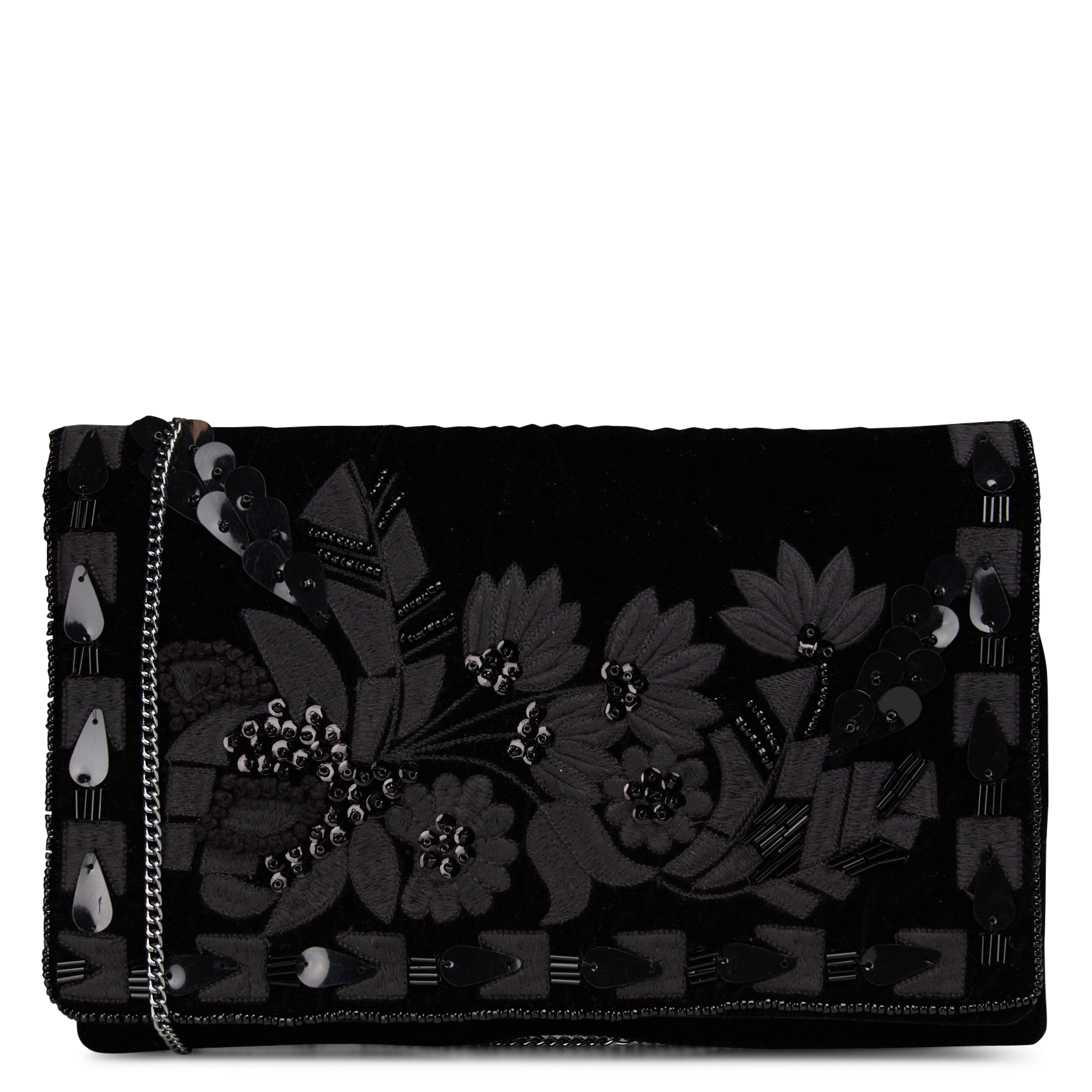 Pochette perlée à motifs floraux LA FEE MARABOUTEE Noir