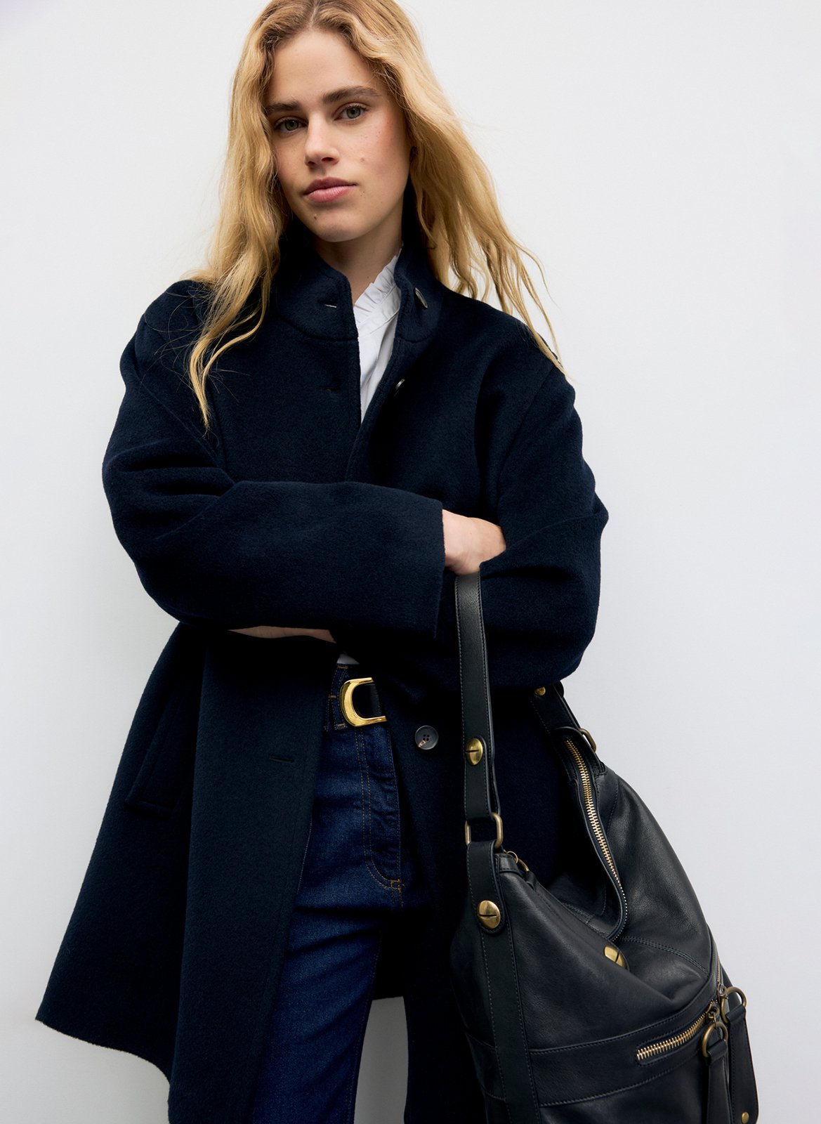Manteau droit col montant en laine et angora GERARD DAREL Bleu