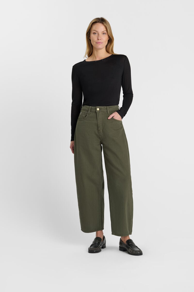 Loose fit jeans, wide leg, length 34 LE TEMPS DES CERISES Khaki