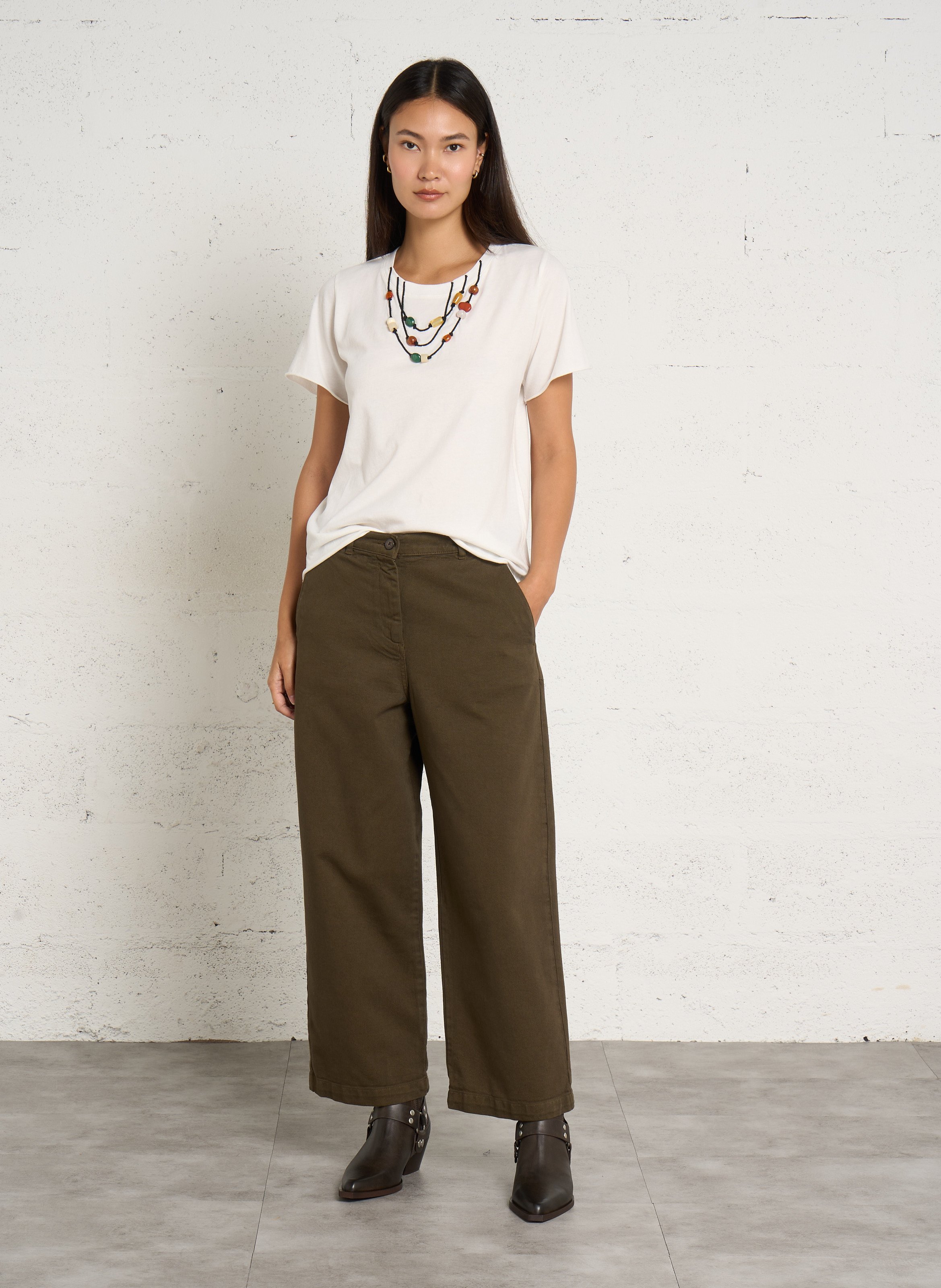 Pantalon large en coton mélangé BELLEPIECE Marron