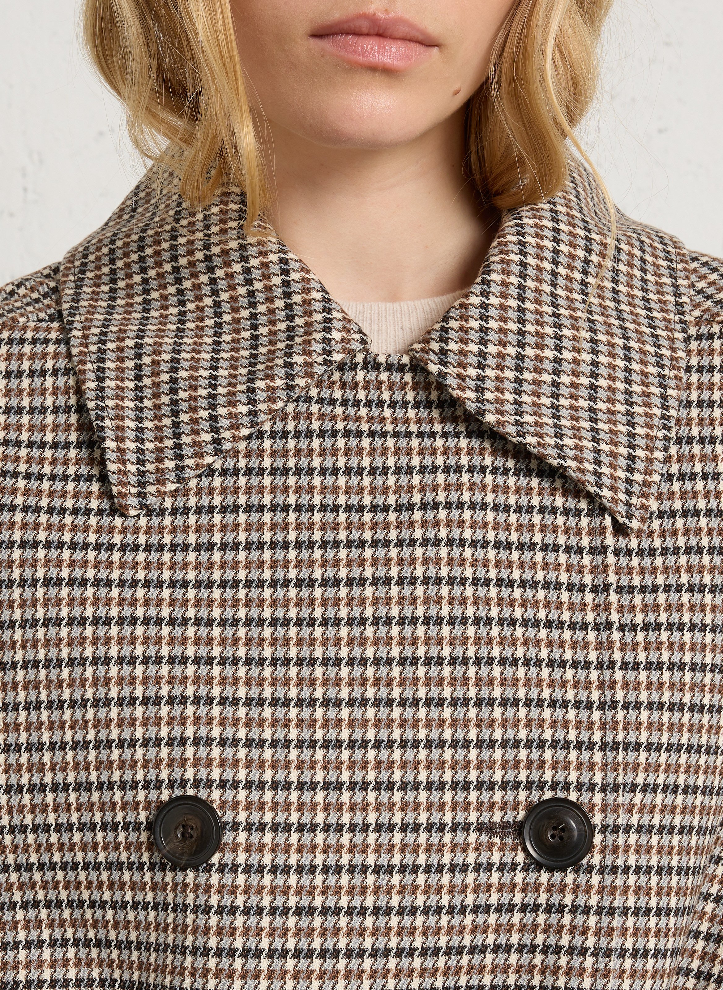 Long classic-collar coat in a houndstooth pattern MAISON 123 White