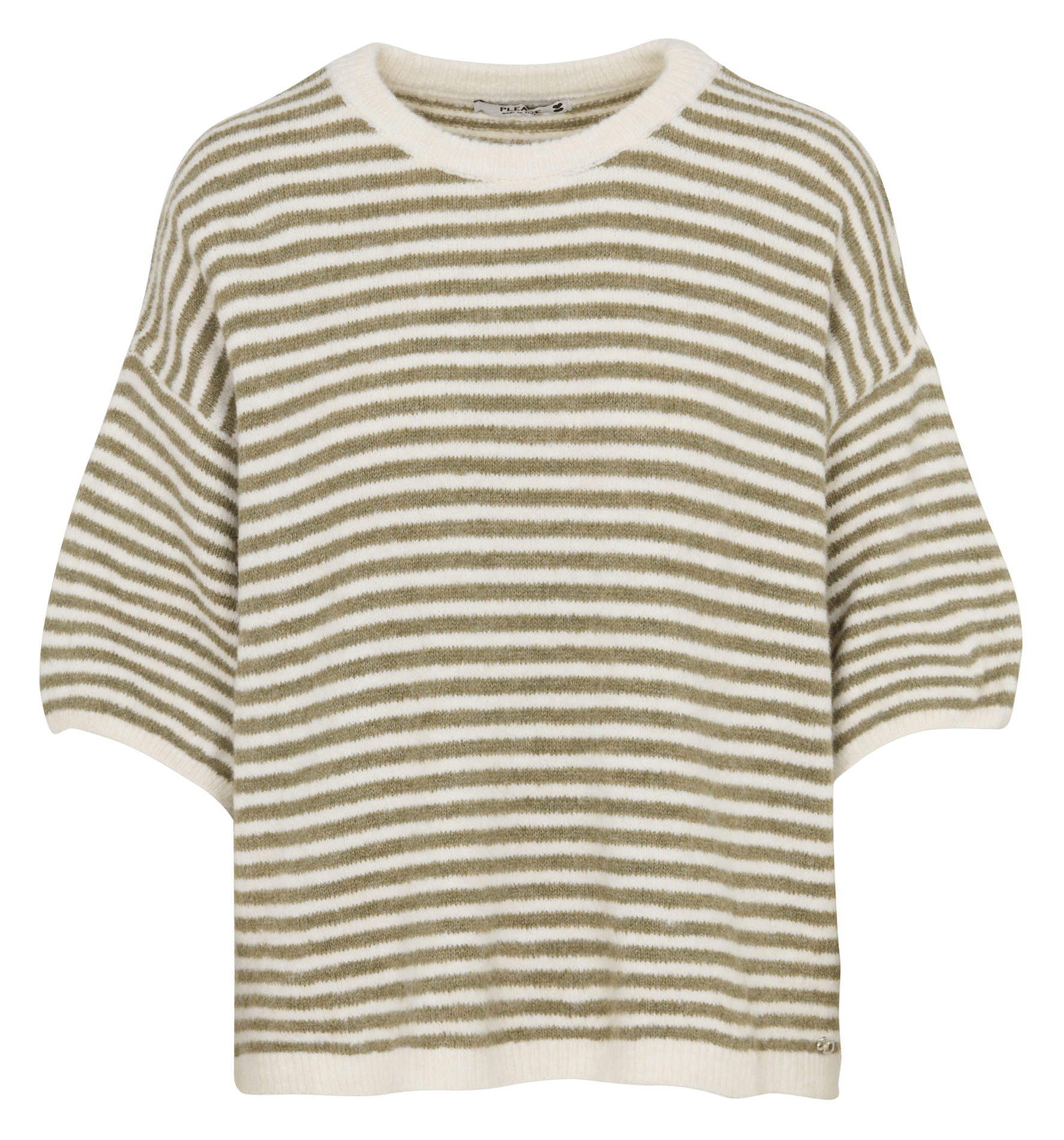 Ruimvallende gestreepte trui met korte mouwen PLEASE Beige