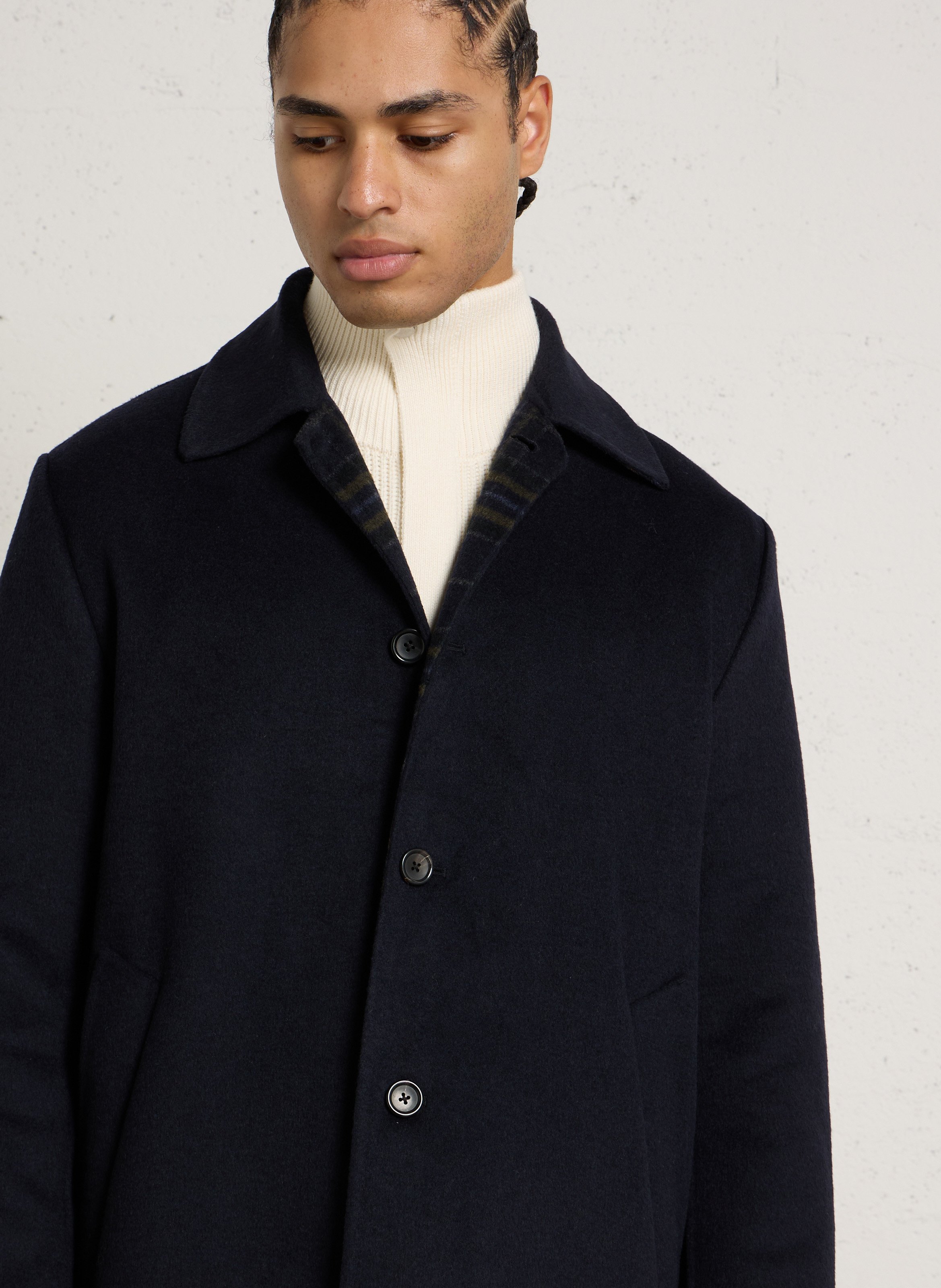 Gerade geschnittener Mantel aus Wollmix mit klassischem Kragen PAUL SMITH Blau