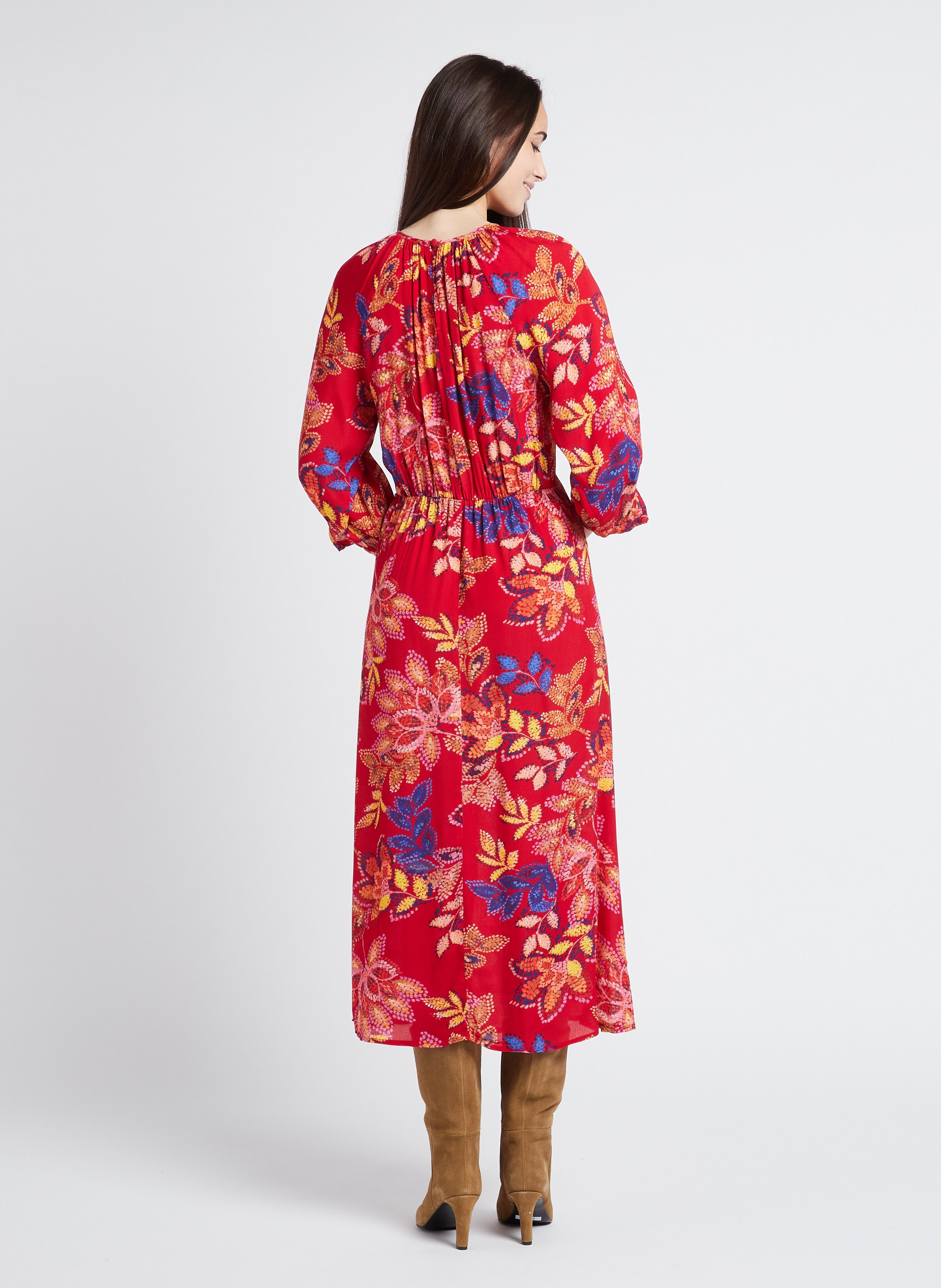 Halflange jurk met ronde hals en print LA PETITE ETOILE Rood