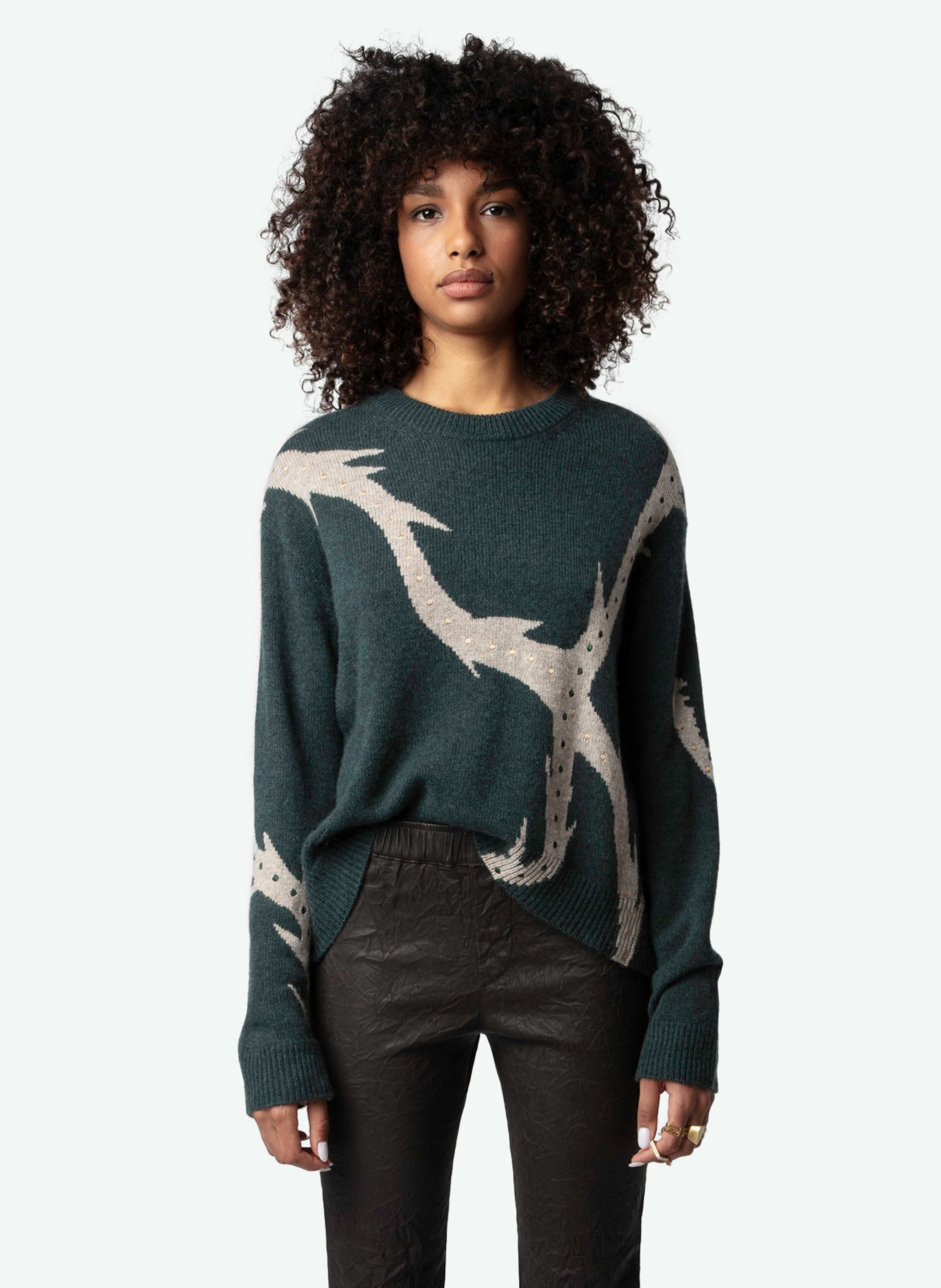 Round Neck Cashmere Sweater With A Loose Fit And Pattern Peaks Zadig voltaire Women KWSW01654 307 PEAKS Place des Tendances Europe