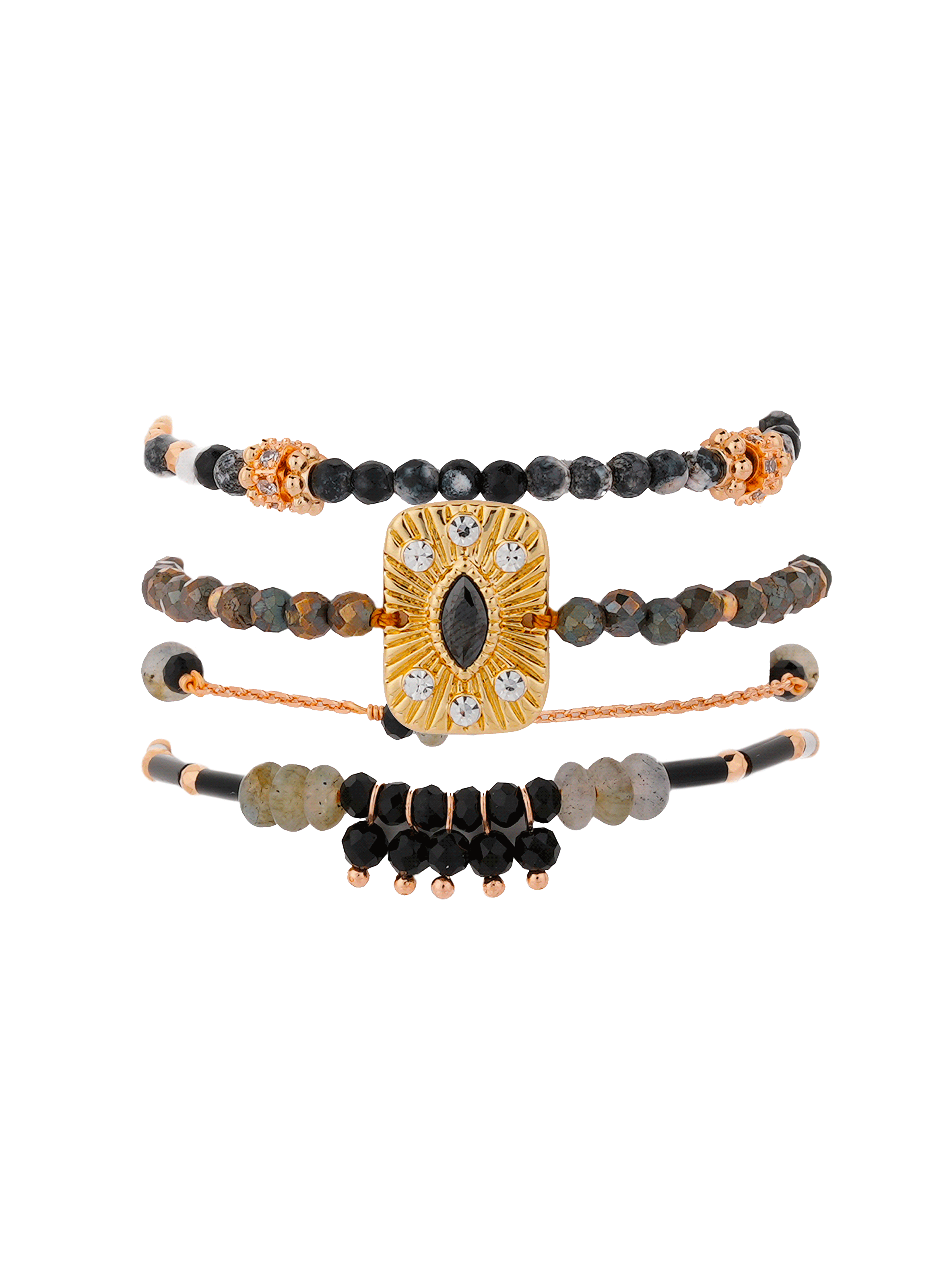 Multistrand bracelet with magnetic clasp and beads HIPANEMA Black