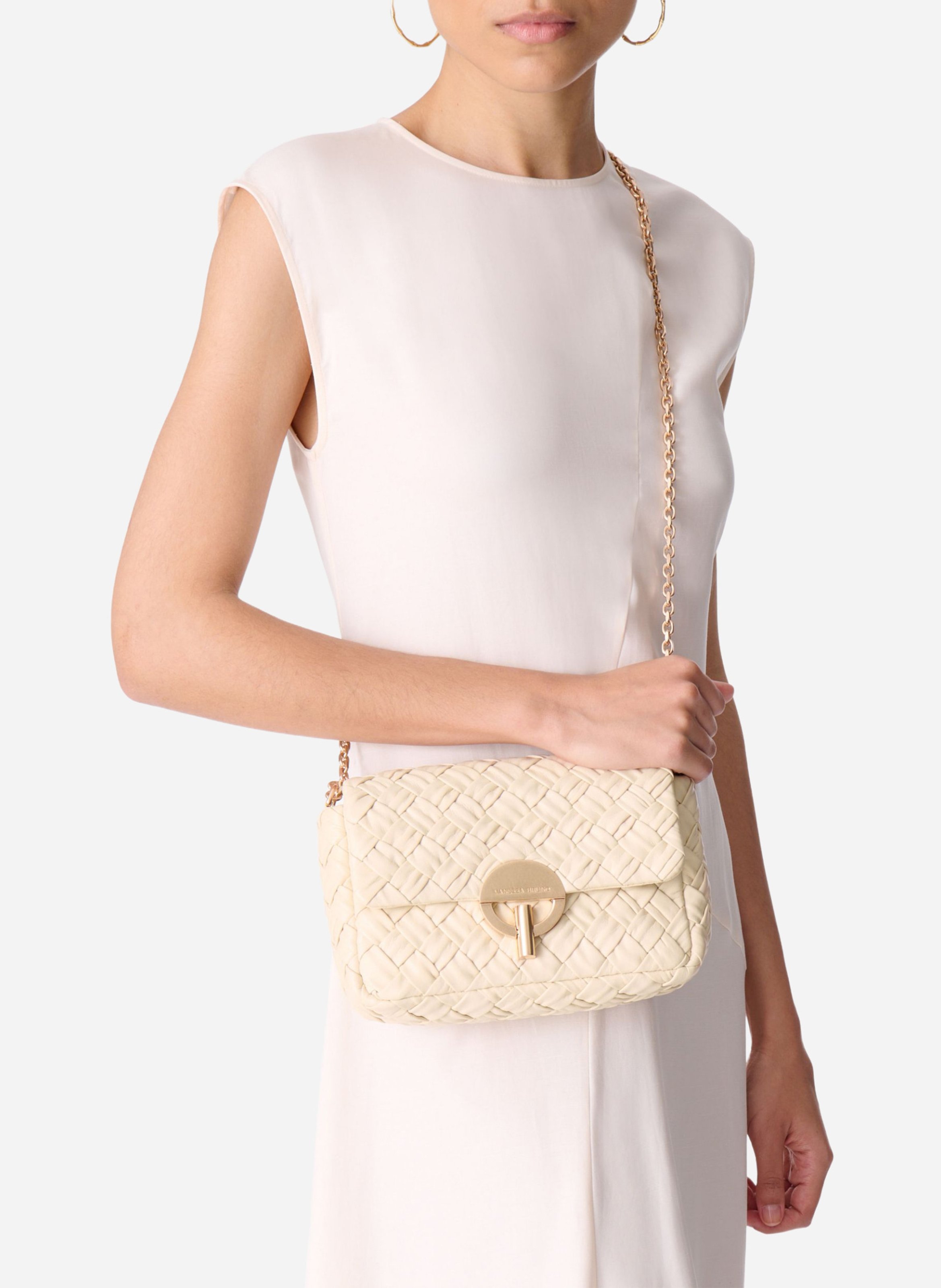 Gevlochten, leren schoudertas Wit