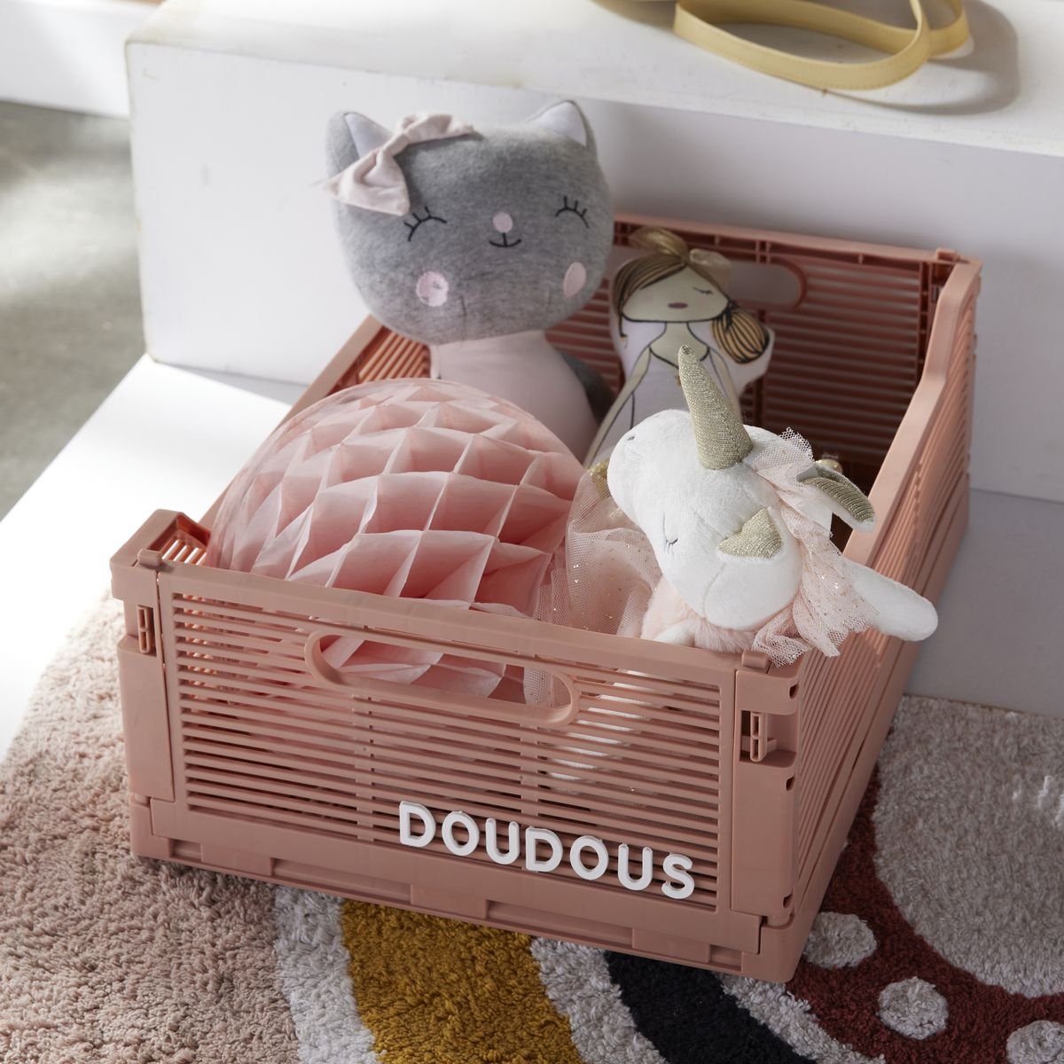 Folding plastic crate FACTORY Pink