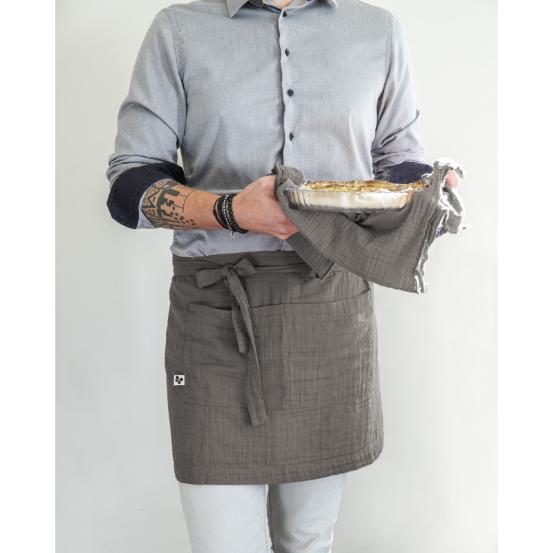 Chef apron in cotton gauze L'EFFET PAPILLON Grey