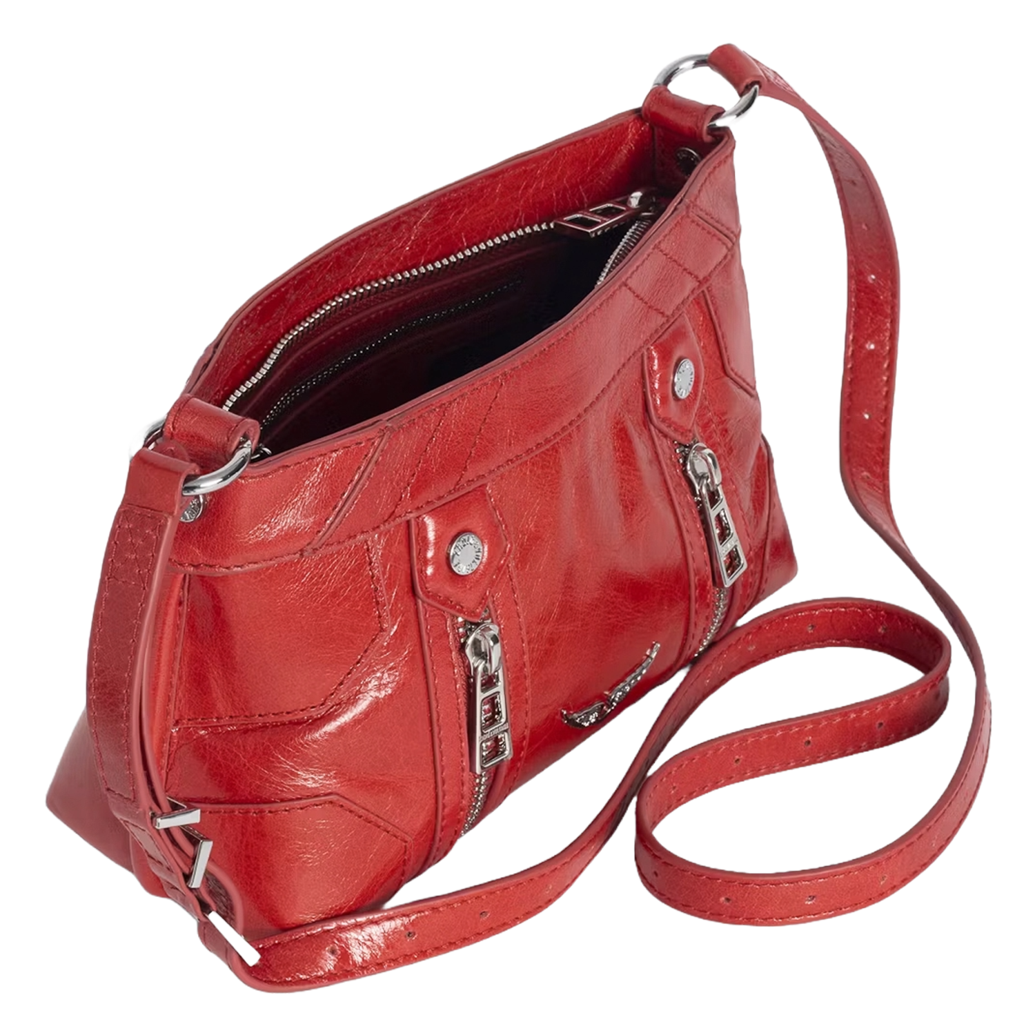 Leren schoudertas met rits ZADIG&VOLTAIRE Rood