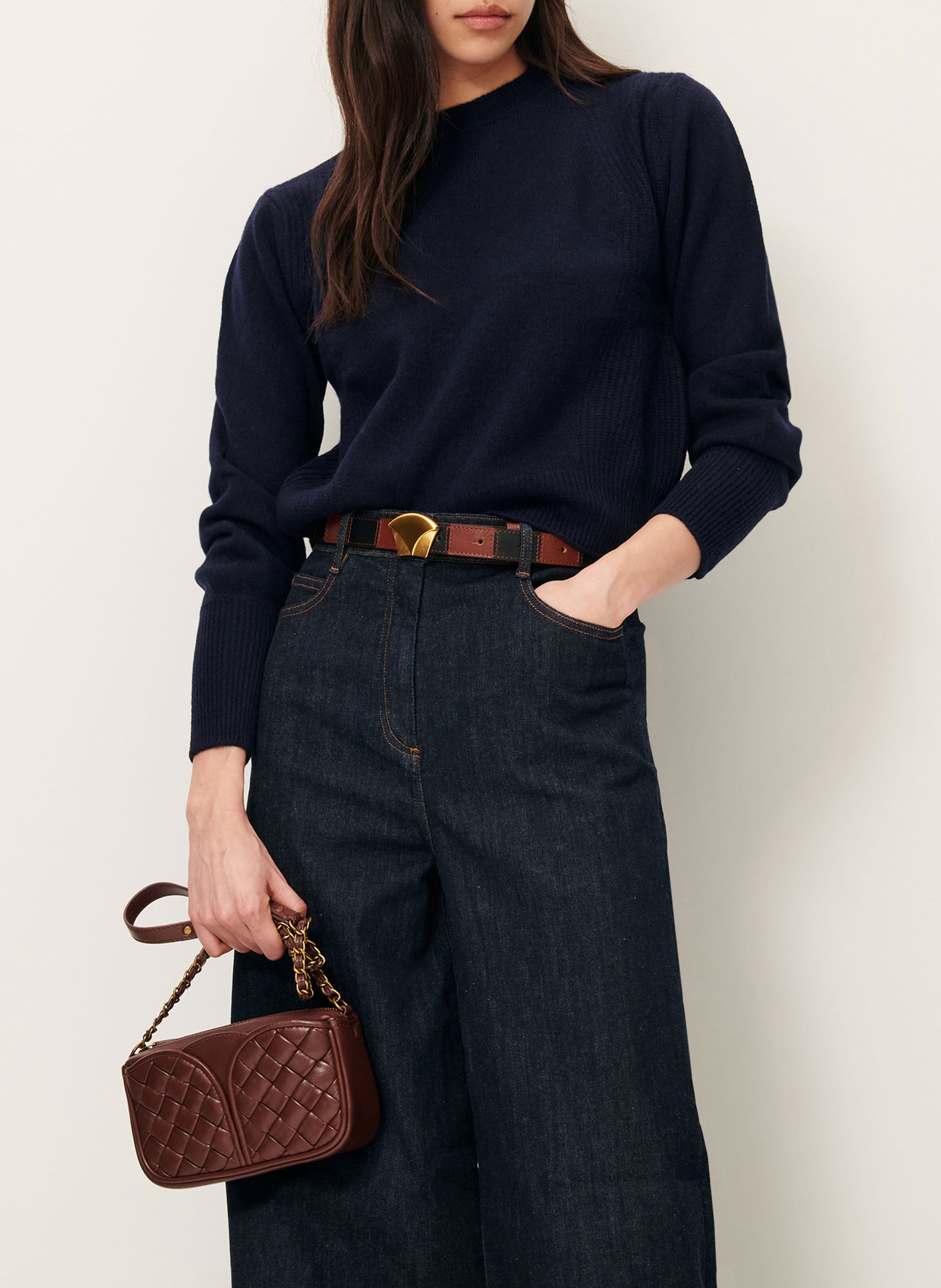 Pull col rond droit en laine SESSUN Bleu