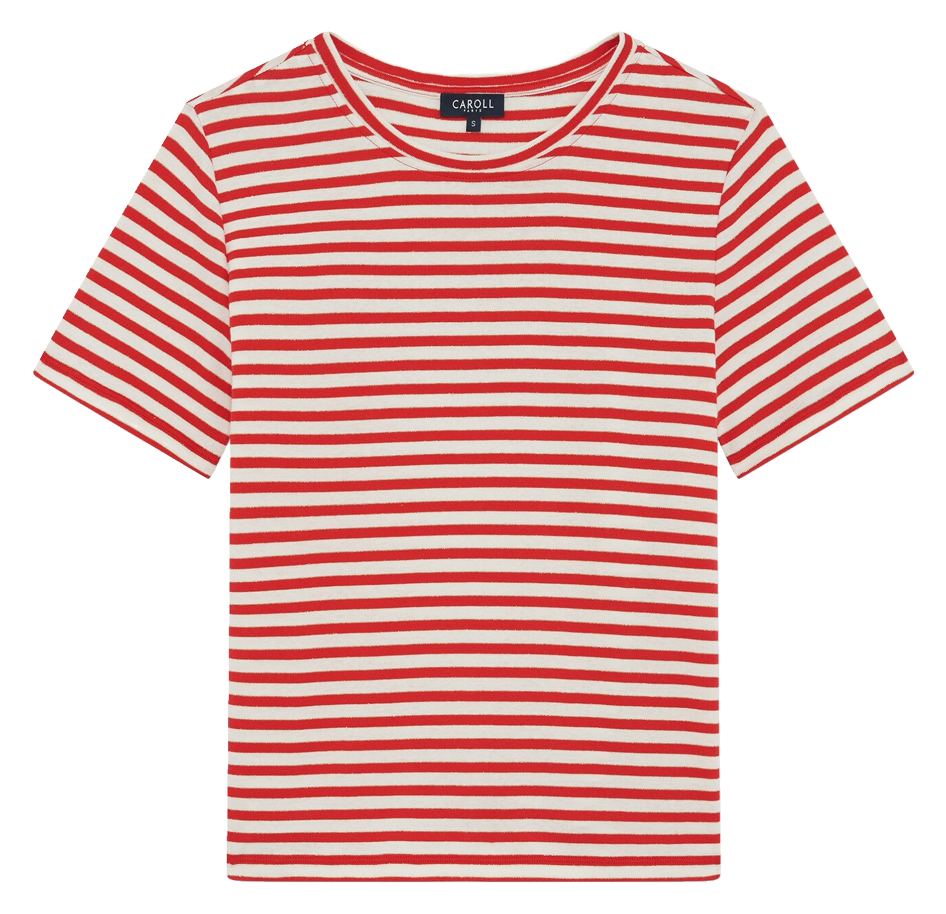 Straight striped round-neck T-shirt CAROLL Red