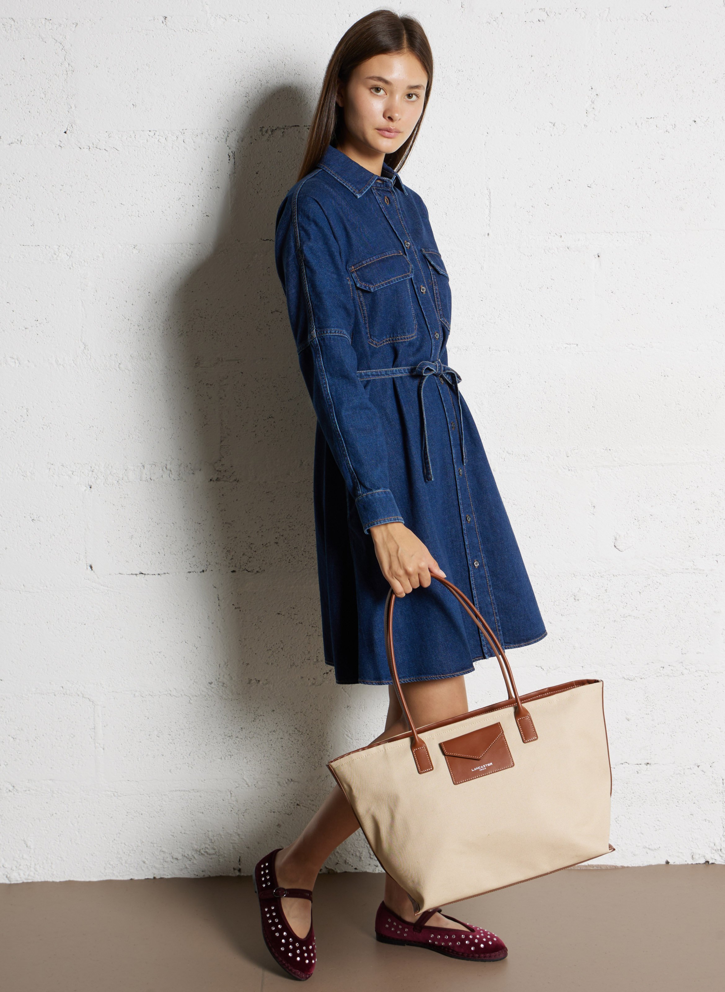 Sac cabas en coton LANCASTER PARIS Marron