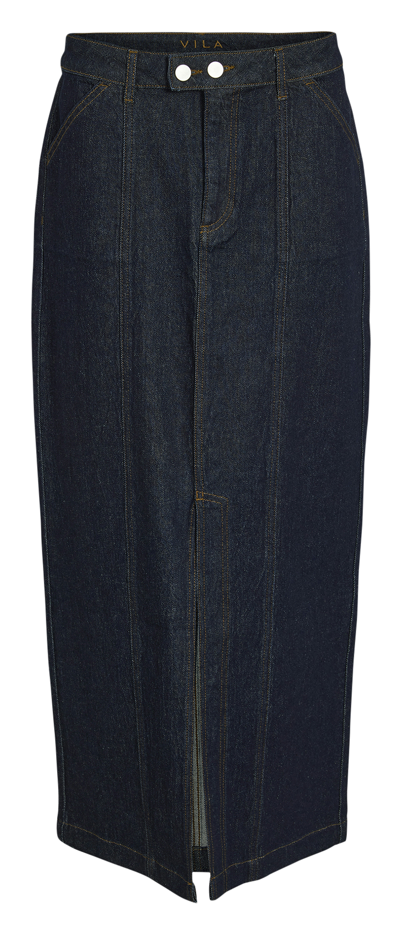 Jupe midi en denim de coton mélangé VILA Bleu