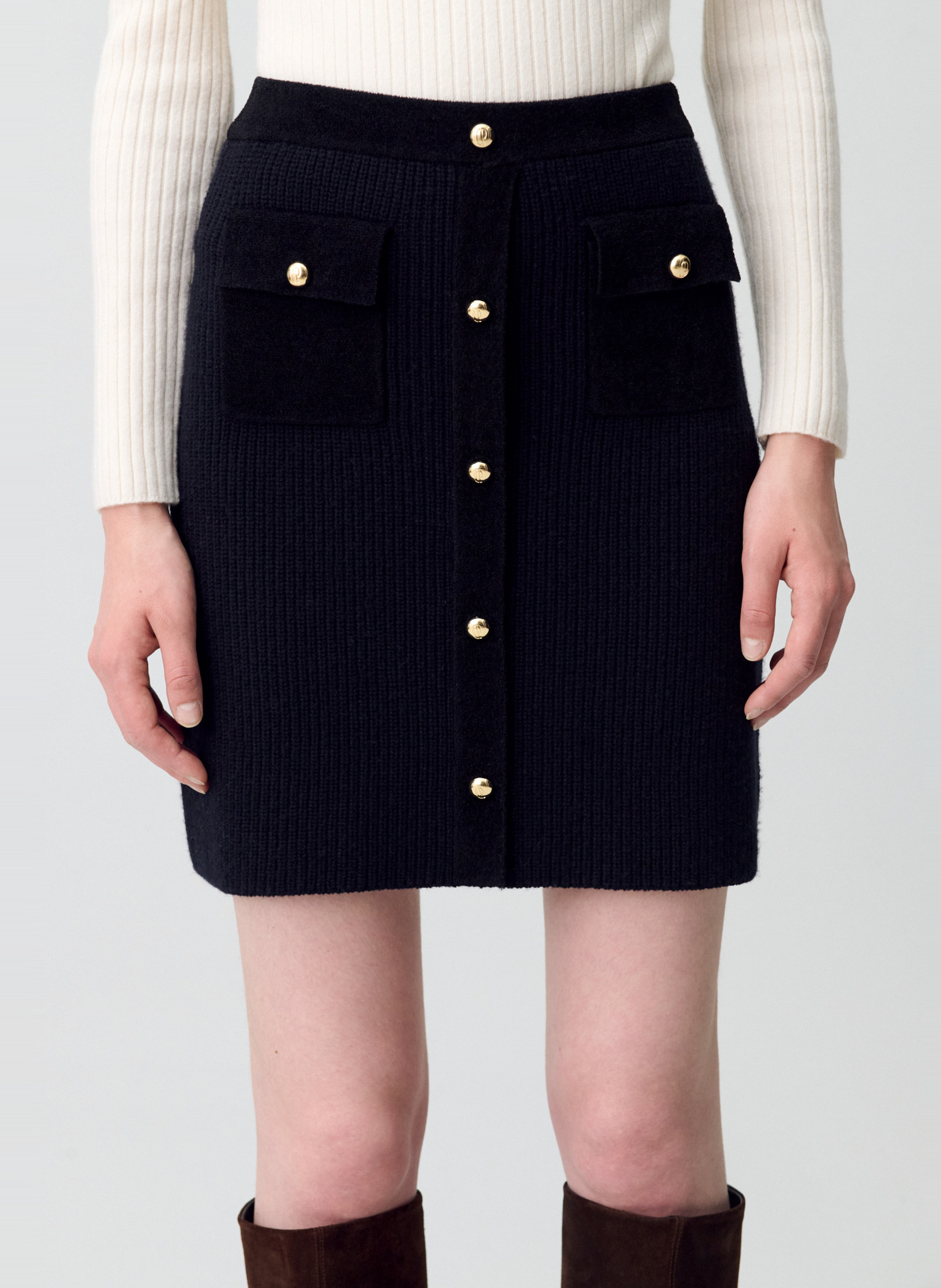 Jupe courte en laine et en cachemire mélangés CLAUDIE PIERLOT Noir